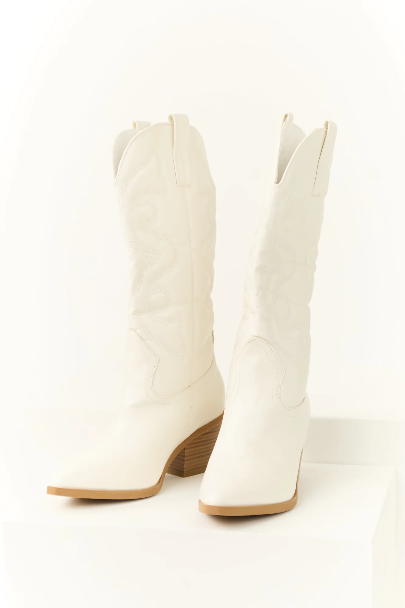 Western Embroidered Ivory Faux Leather Cowboy Boots