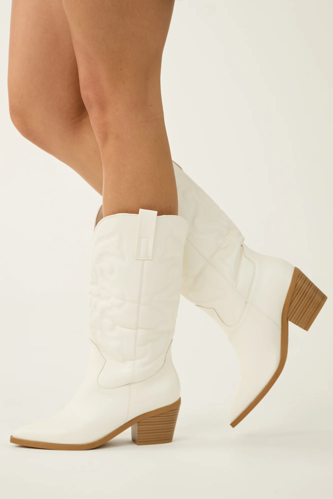 Western Embroidered Ivory Faux Leather Cowboy Boots