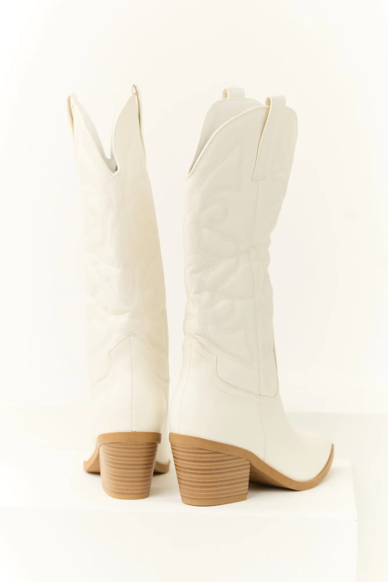 Western Embroidered Ivory Faux Leather Cowboy Boots