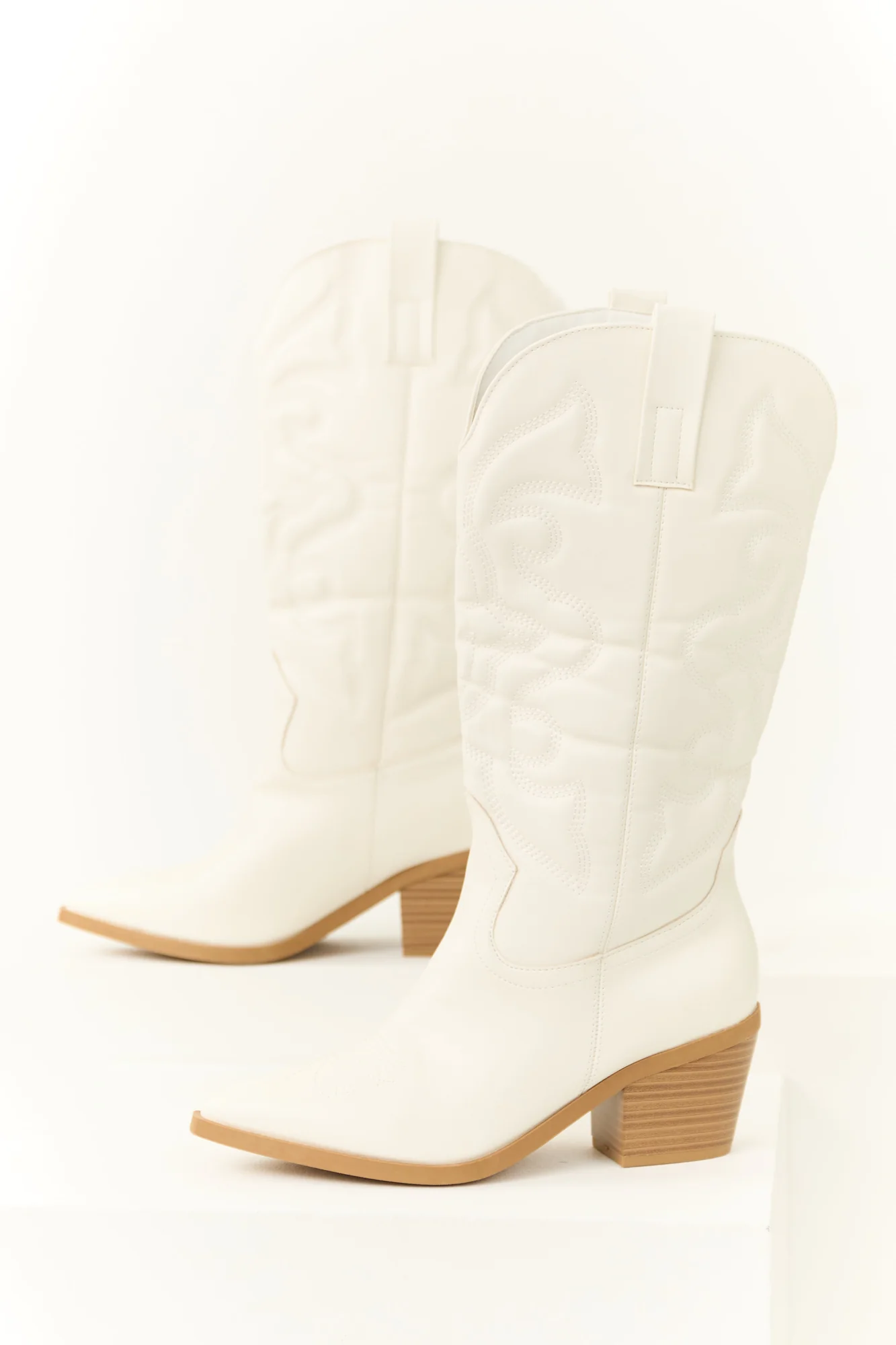 Western Embroidered Ivory Faux Leather Cowboy Boots