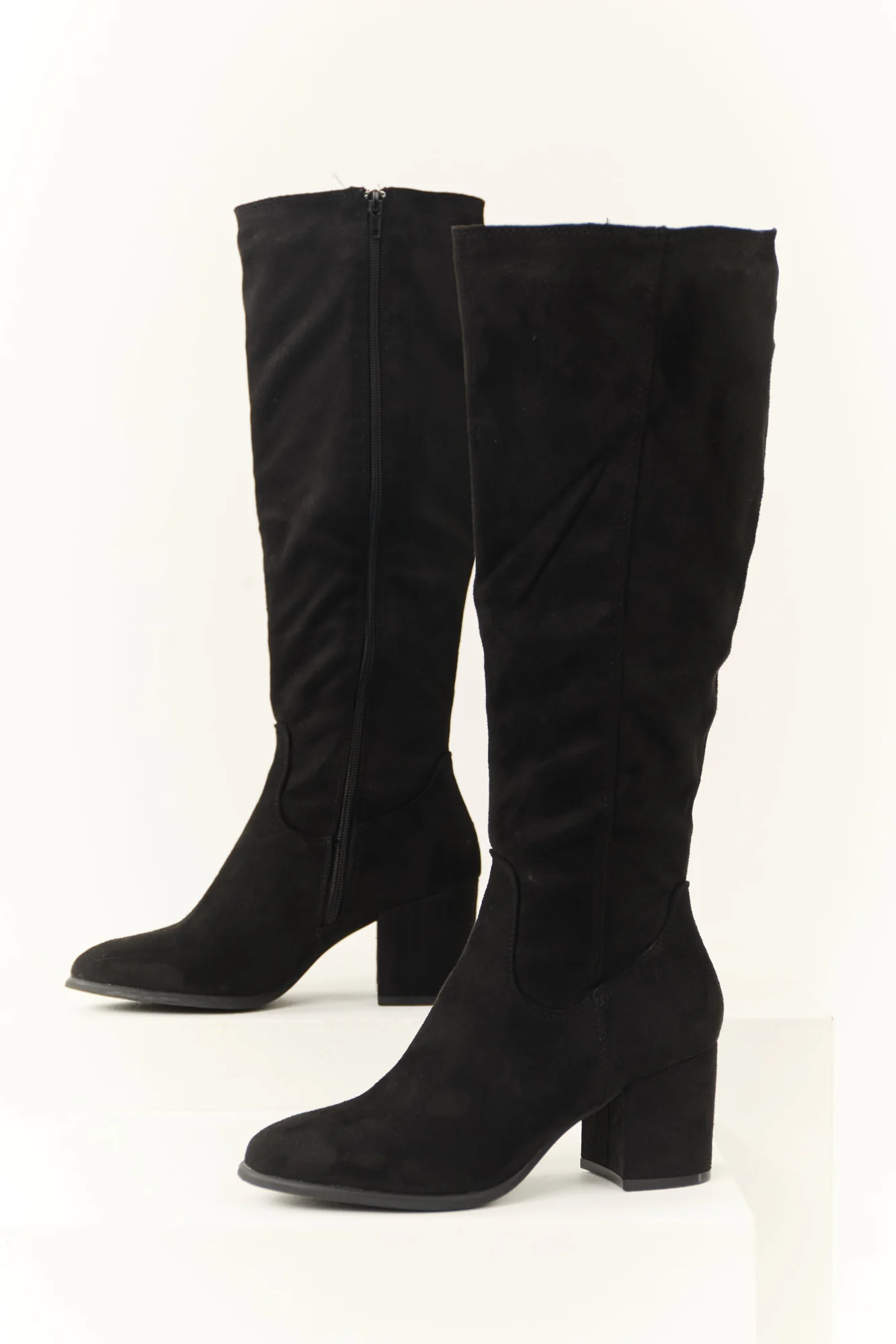 Womens Black Knee High Square Heel Boots