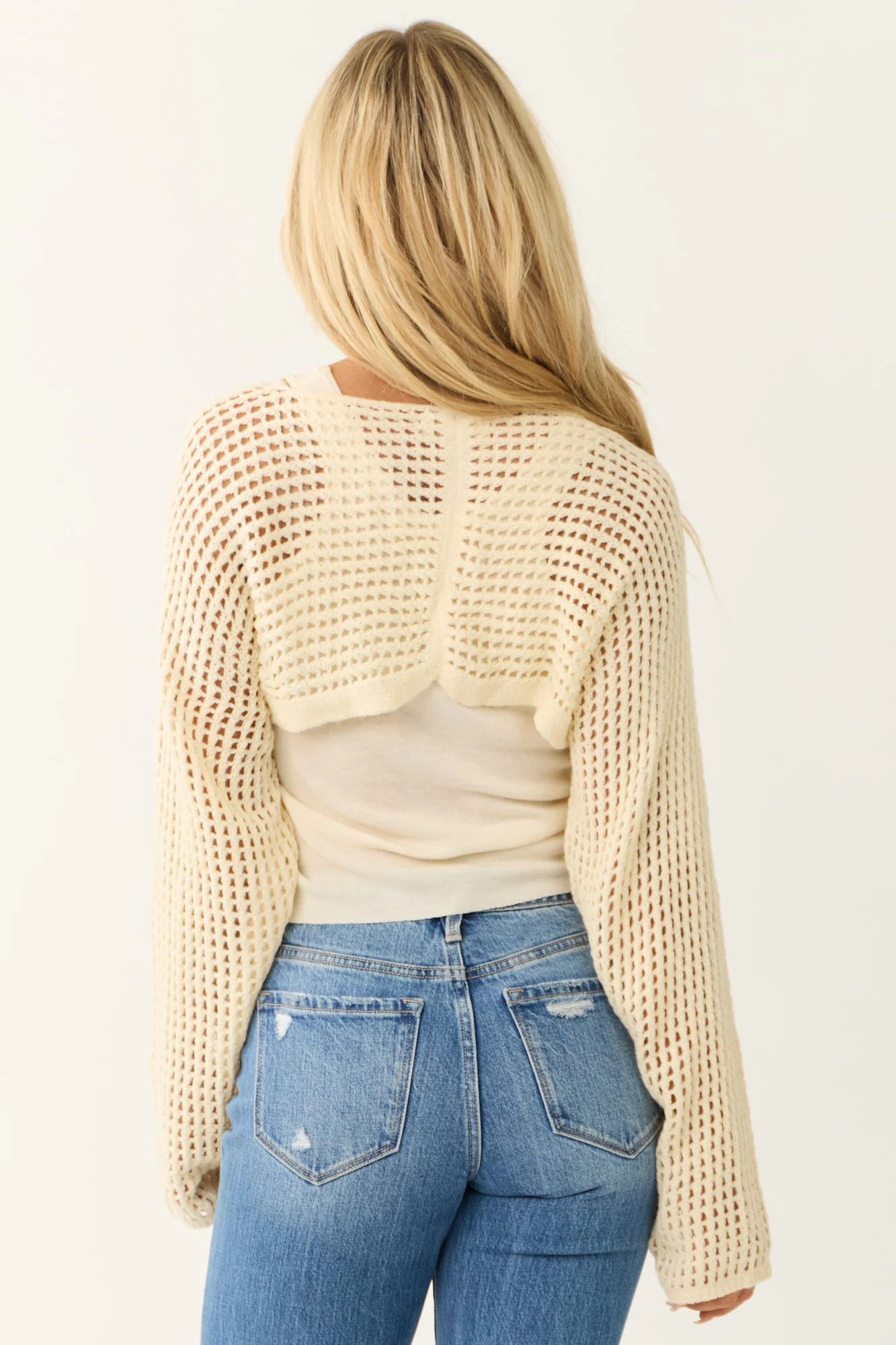 Cream Crocheted Cardigan with Tank Top Set