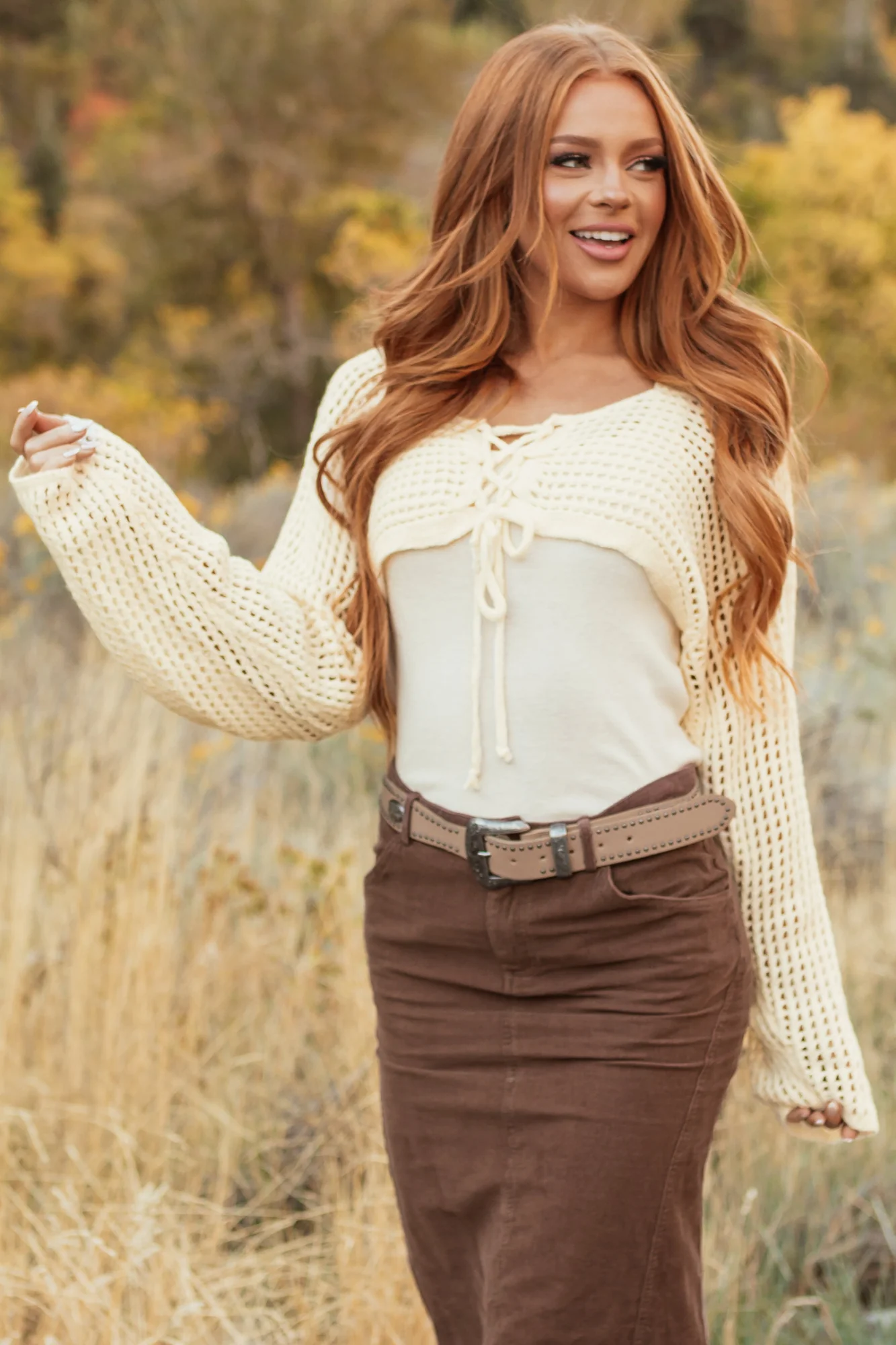Cream Crocheted Cardigan with Tank Top Set