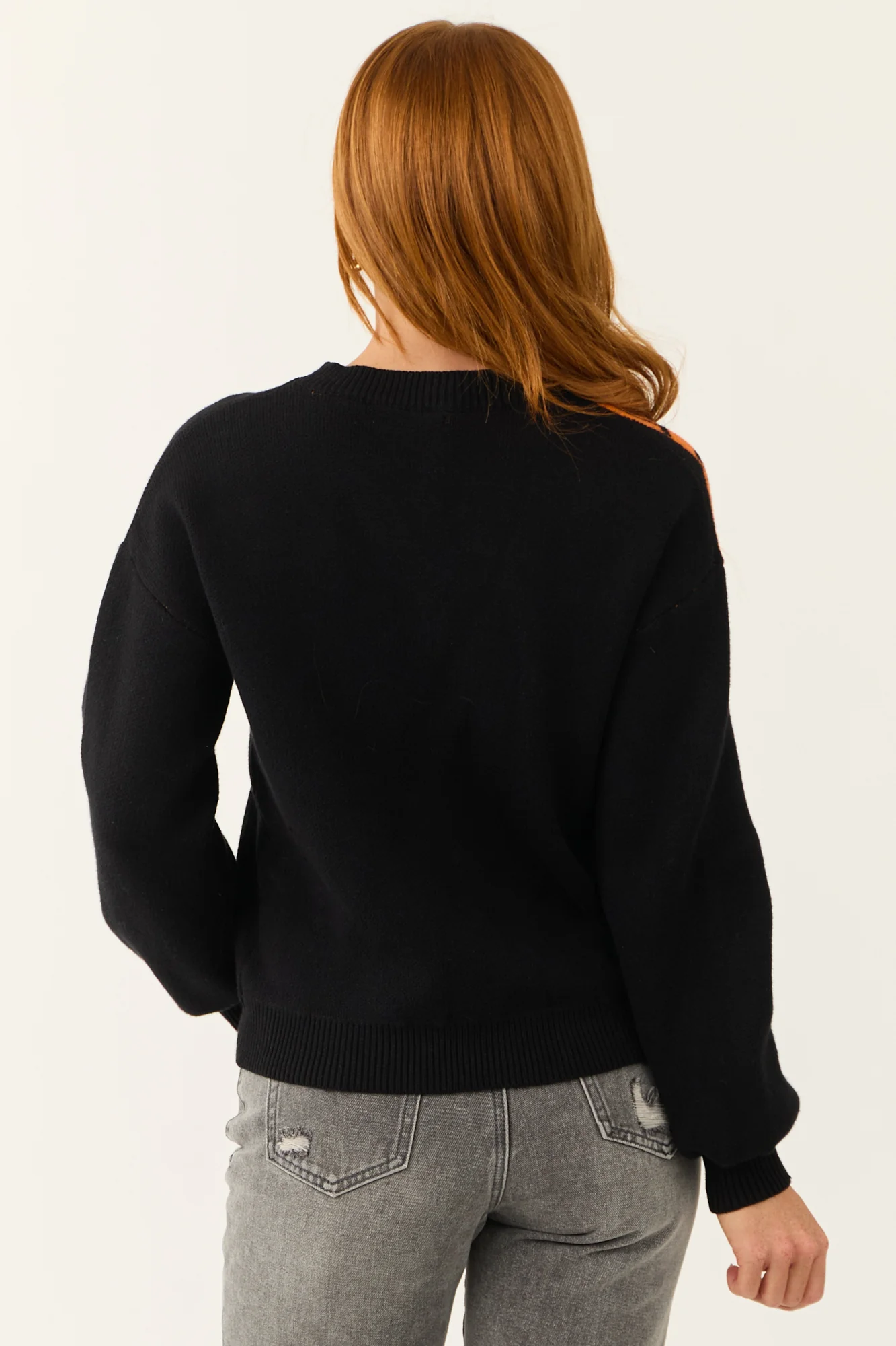 Pumpkin Graphic Crew Neck Knit Sweater - Black