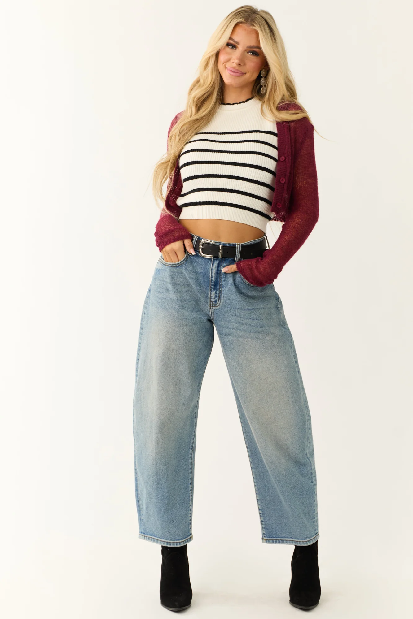 Striped Ivory & Black Scalloped Knit Sweater Vest