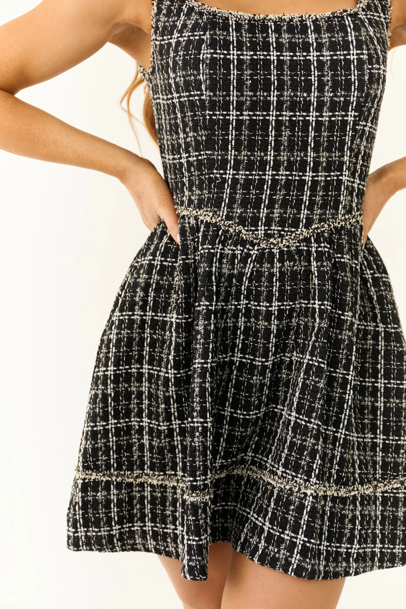 Tweed Sleeveless Plaid Dress in Black and White