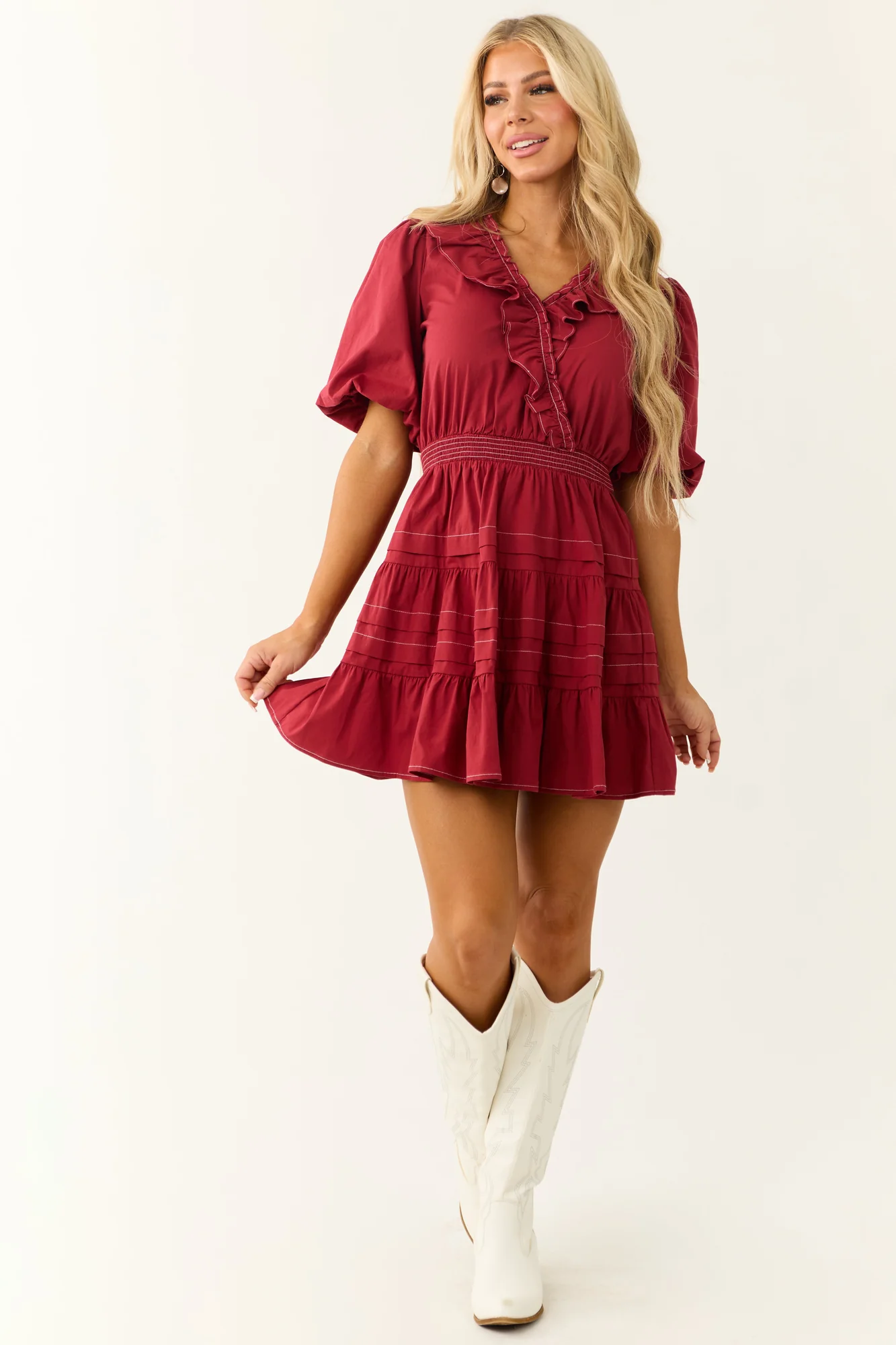 Burgundy Surplice Wrap Mini Dress