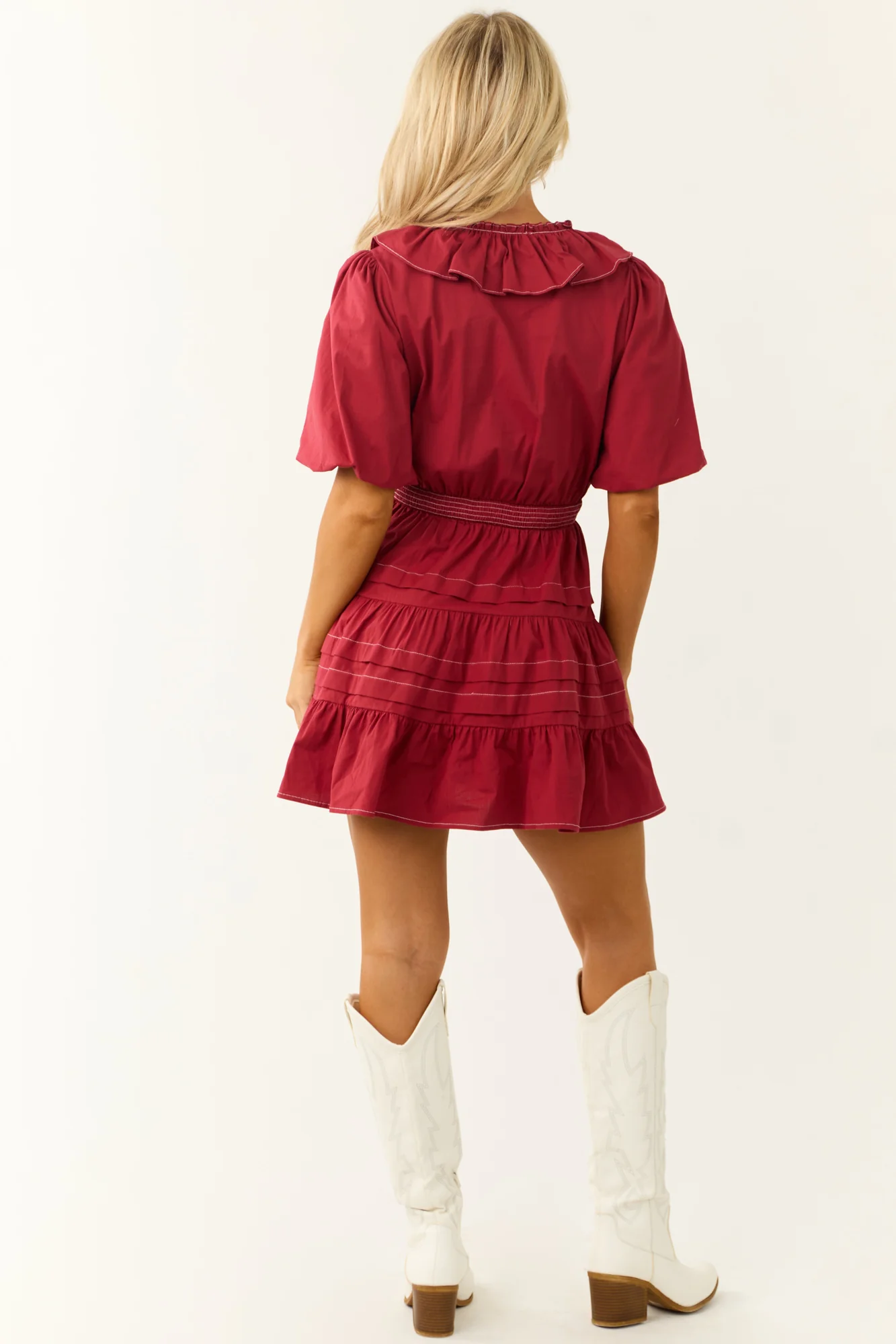Burgundy Surplice Wrap Mini Dress