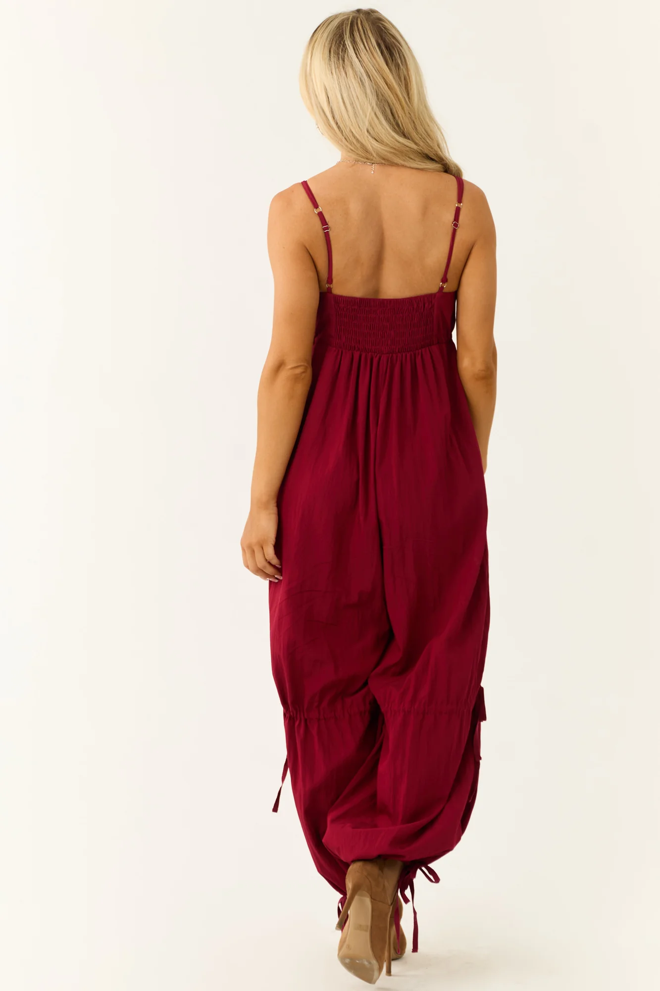 Maroon Drawstring Sleeveless Jumpsuit