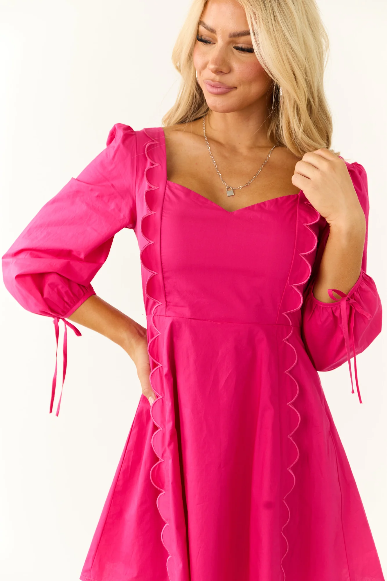 Sweetheart Neck Mini Dress in Hot Pink Cotton