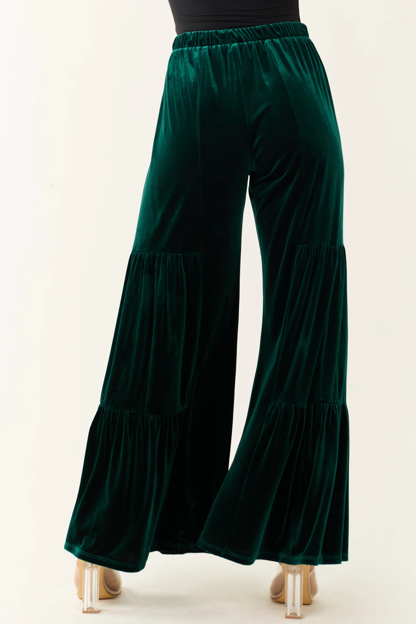 Green Velvet High Waist Wide Leg Pants