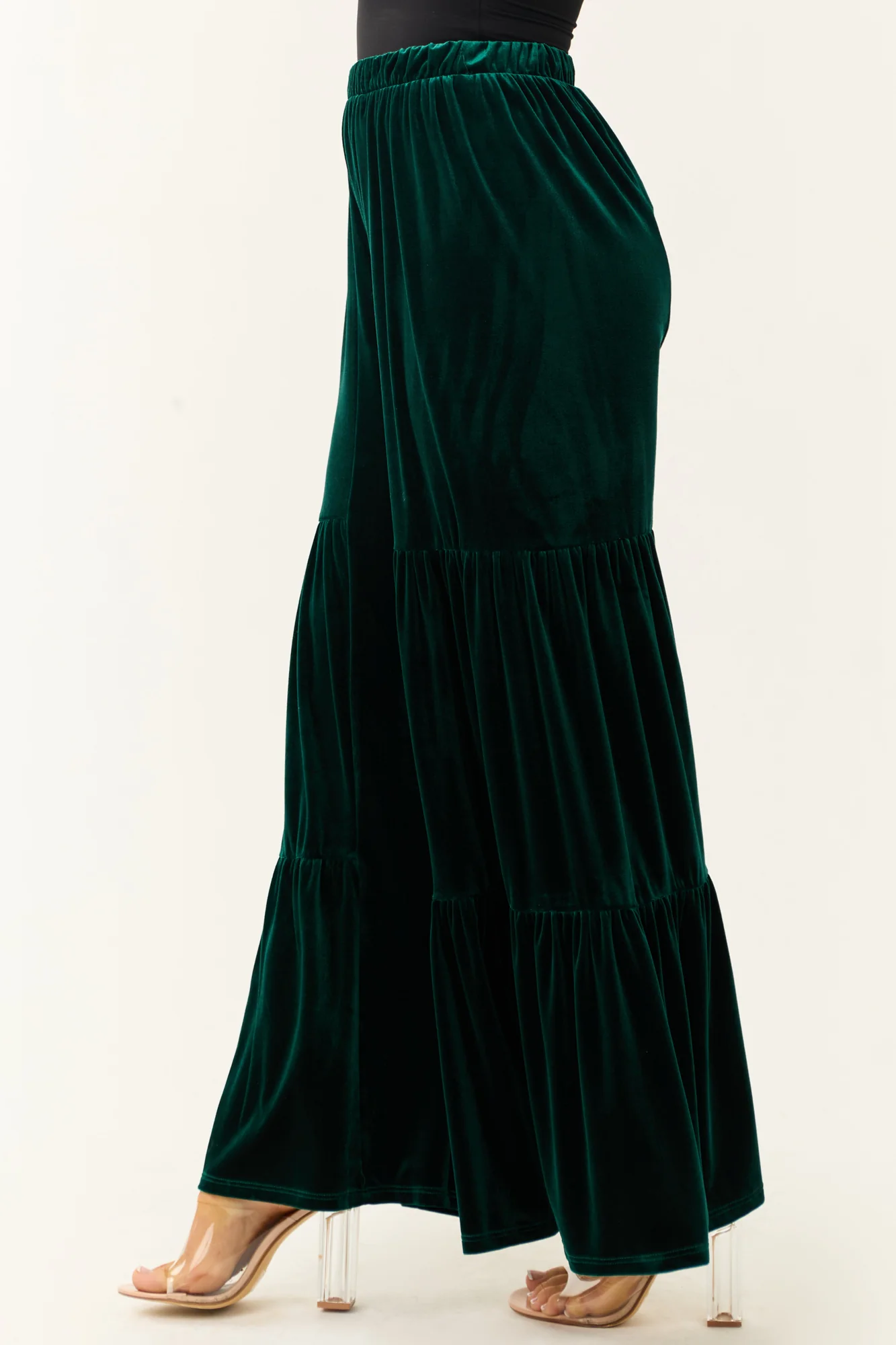 Green Velvet High Waist Wide Leg Pants