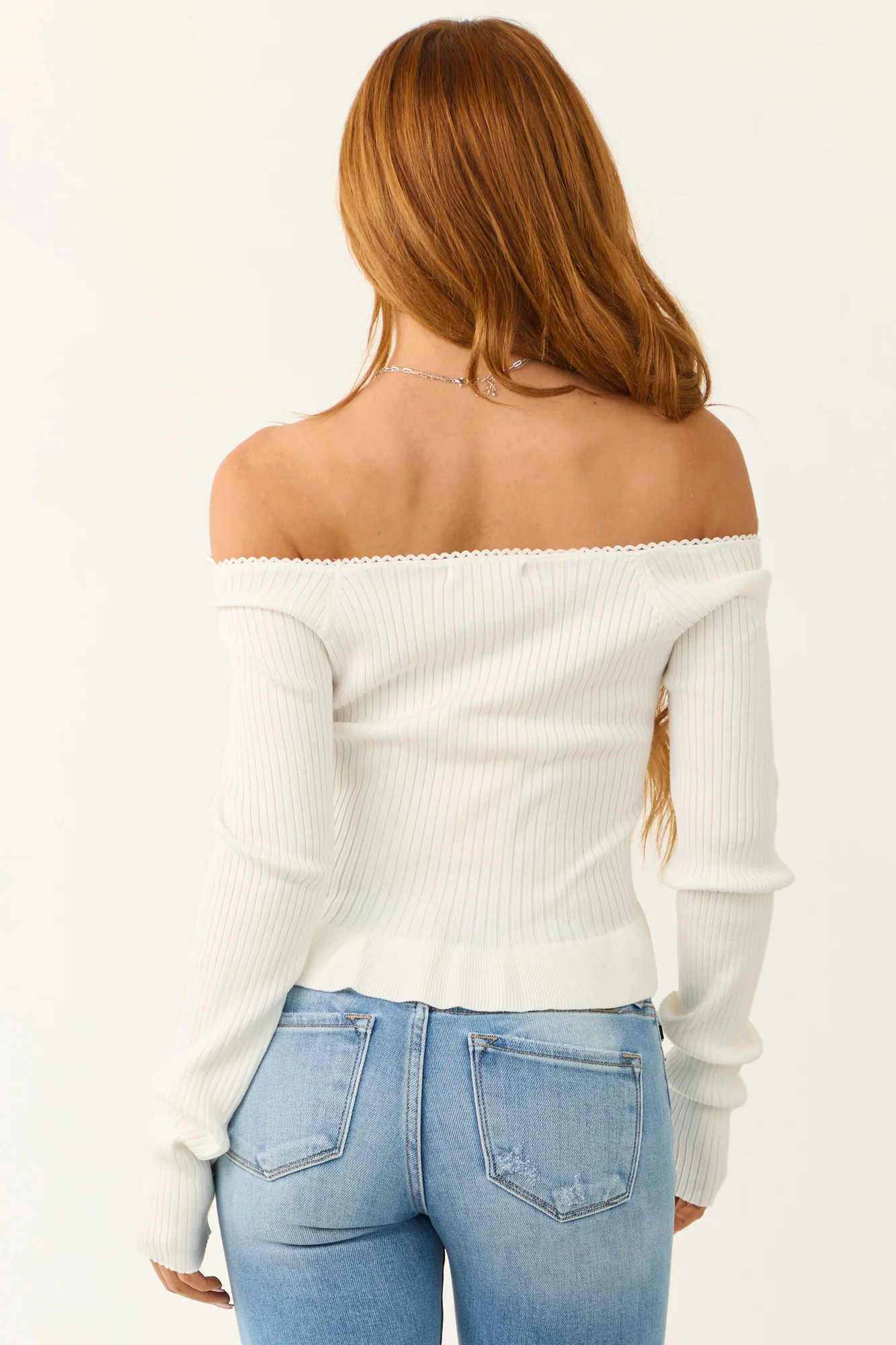 White Ribbed Knit Off the Shoulder Crop Top