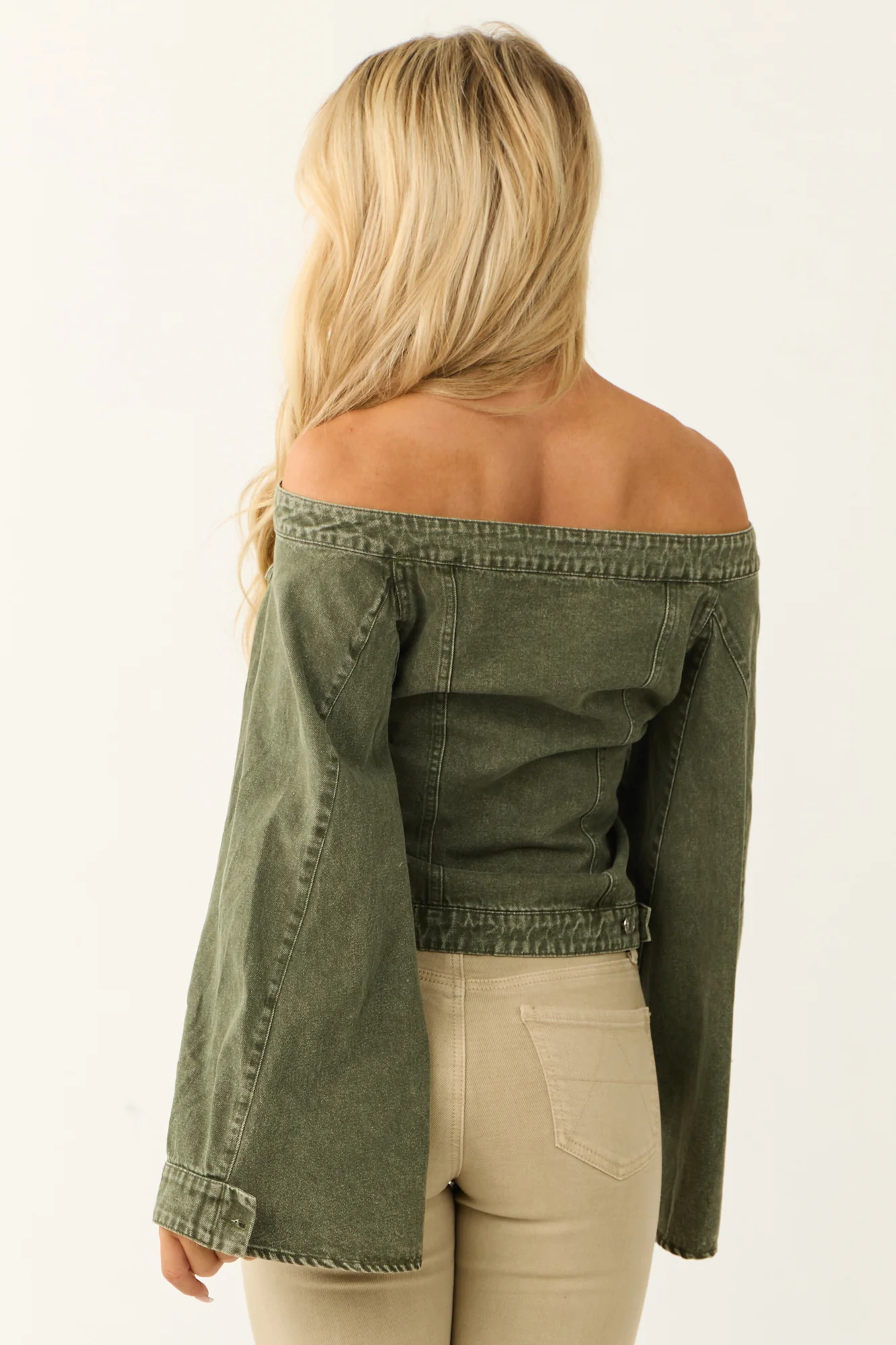 Green Denim Off-Shoulder Jacket