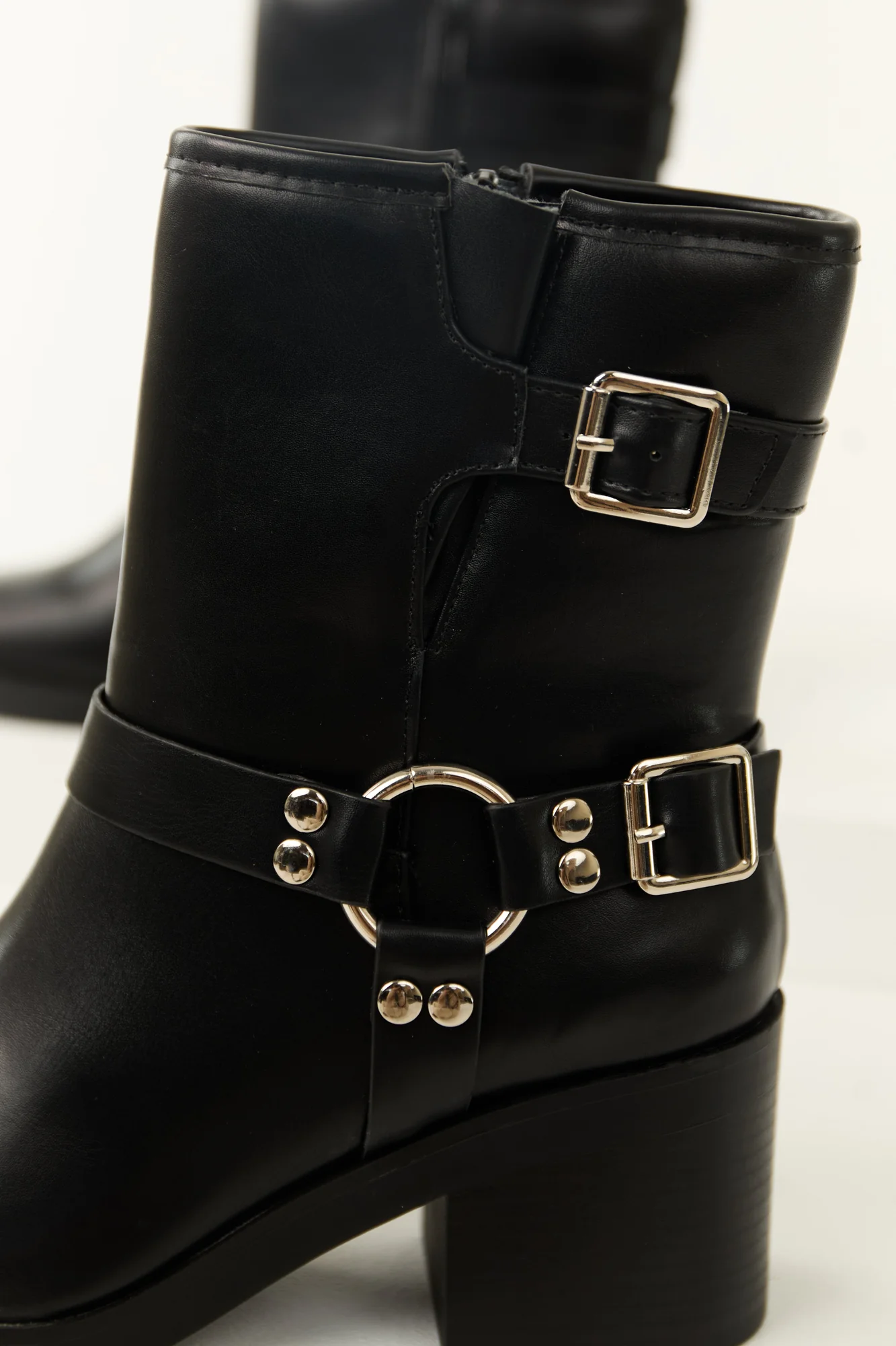 Chunky Heel Black Buckle Boots - Womens Fashion Footwear