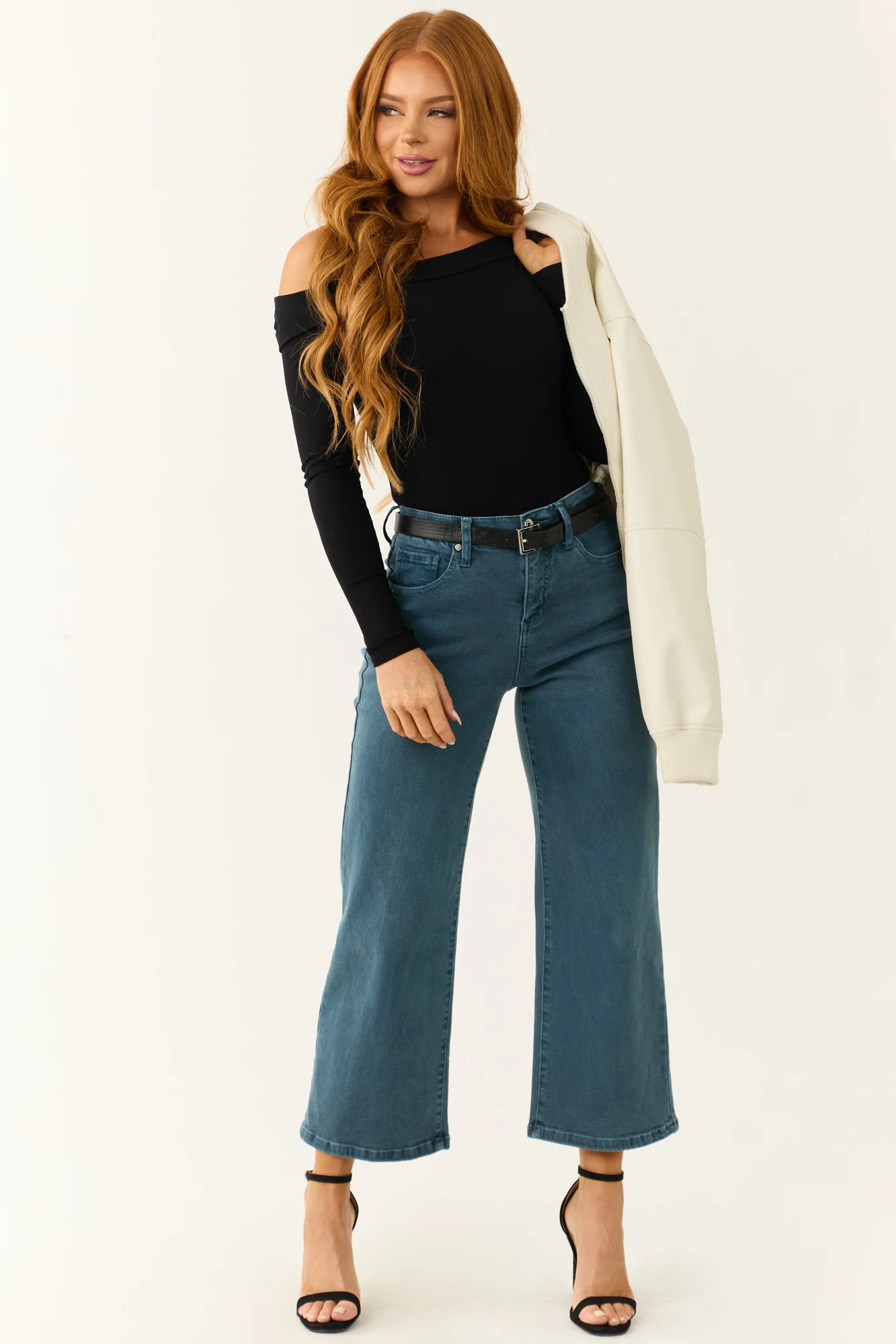 Blue Wide Leg High Rise Stretch Denim Jeans