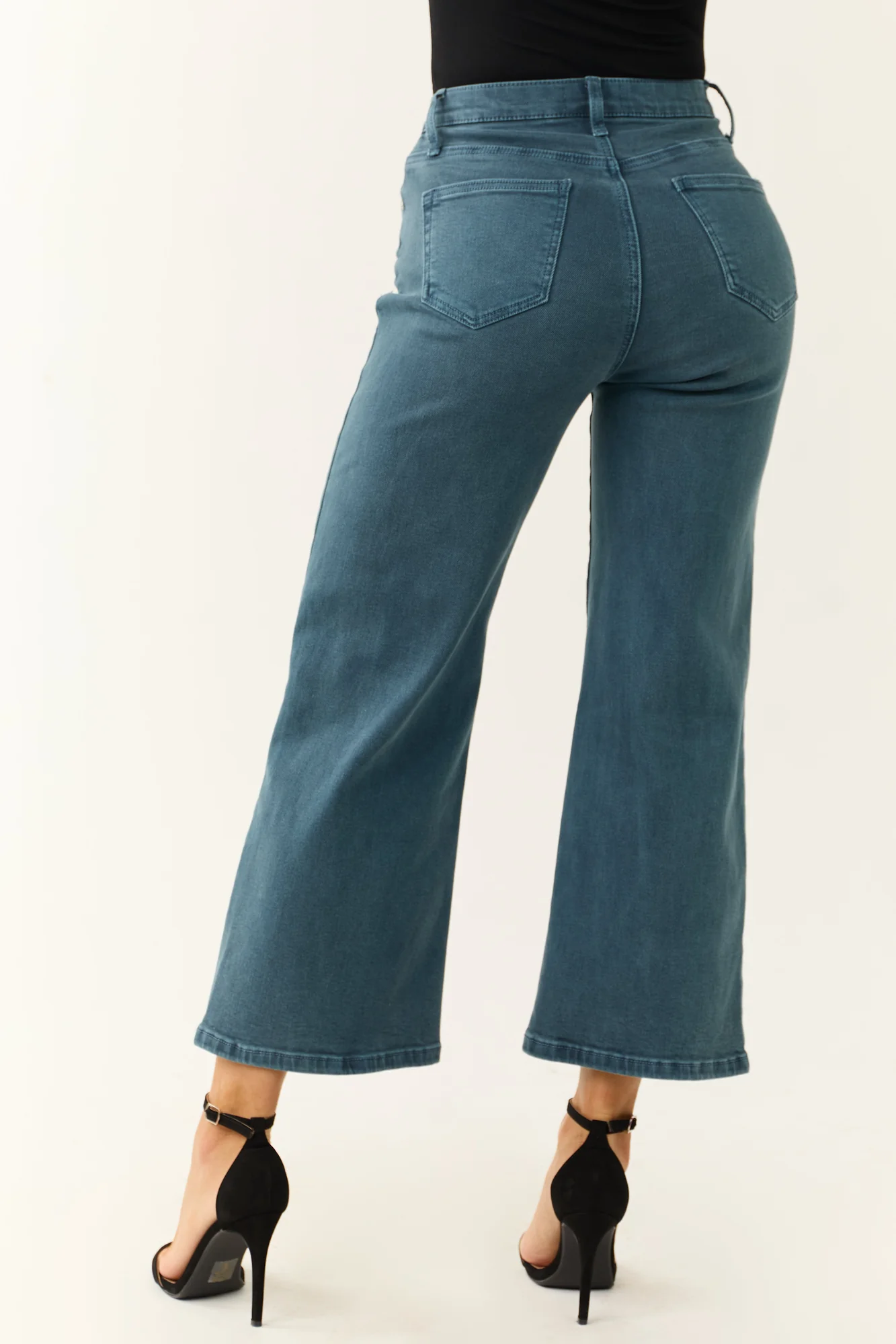 Blue Wide Leg High Rise Stretch Denim Jeans