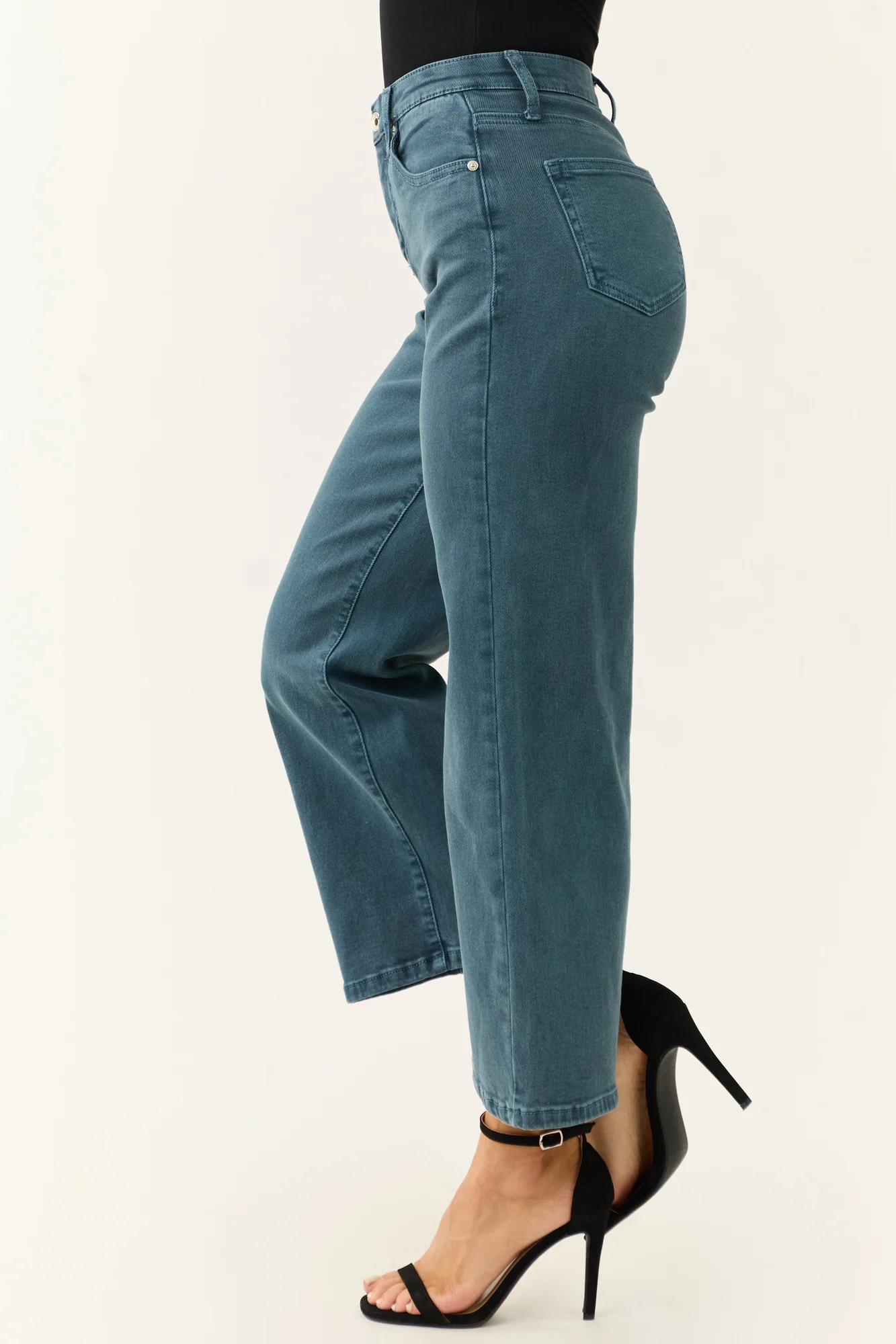 Blue Wide Leg High Rise Stretch Denim Jeans