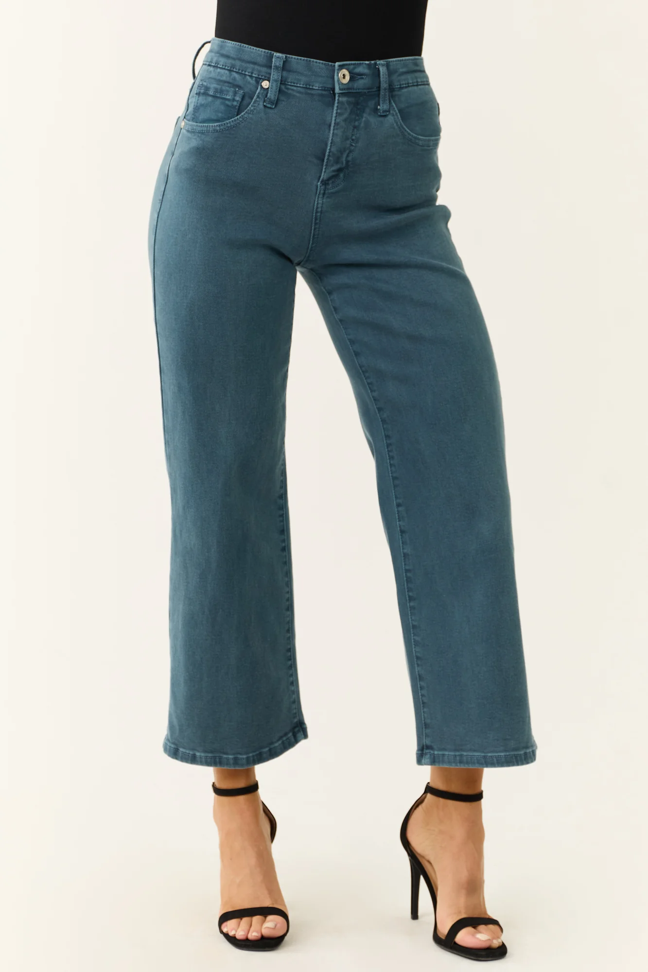 Blue Wide Leg High Rise Stretch Denim Jeans