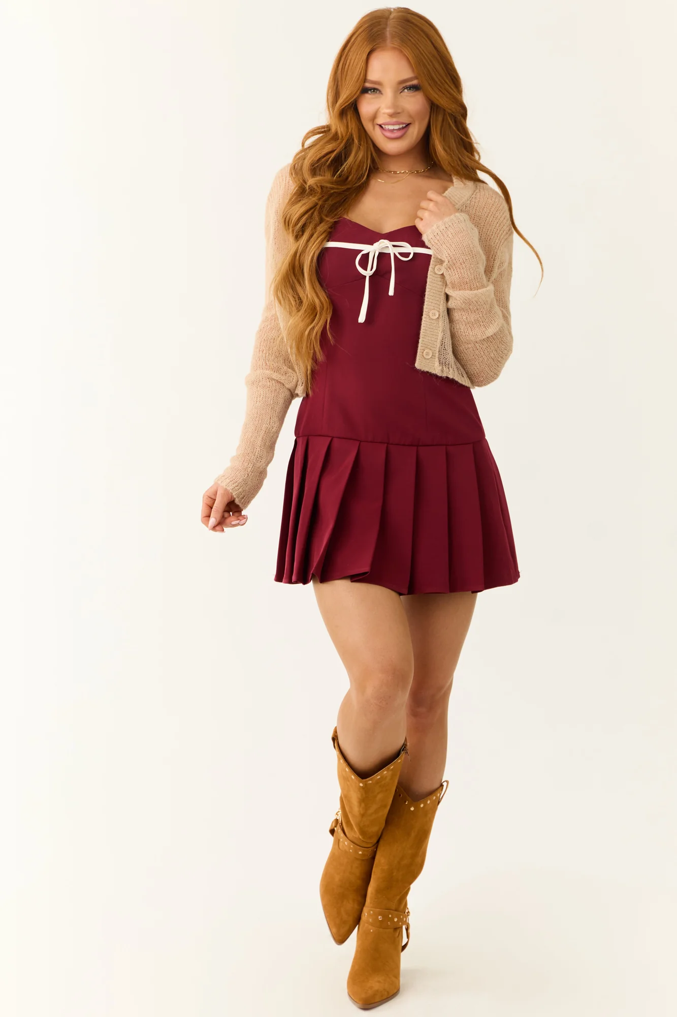 Red Sweetheart Neckline Pleated Skirt Mini Dress