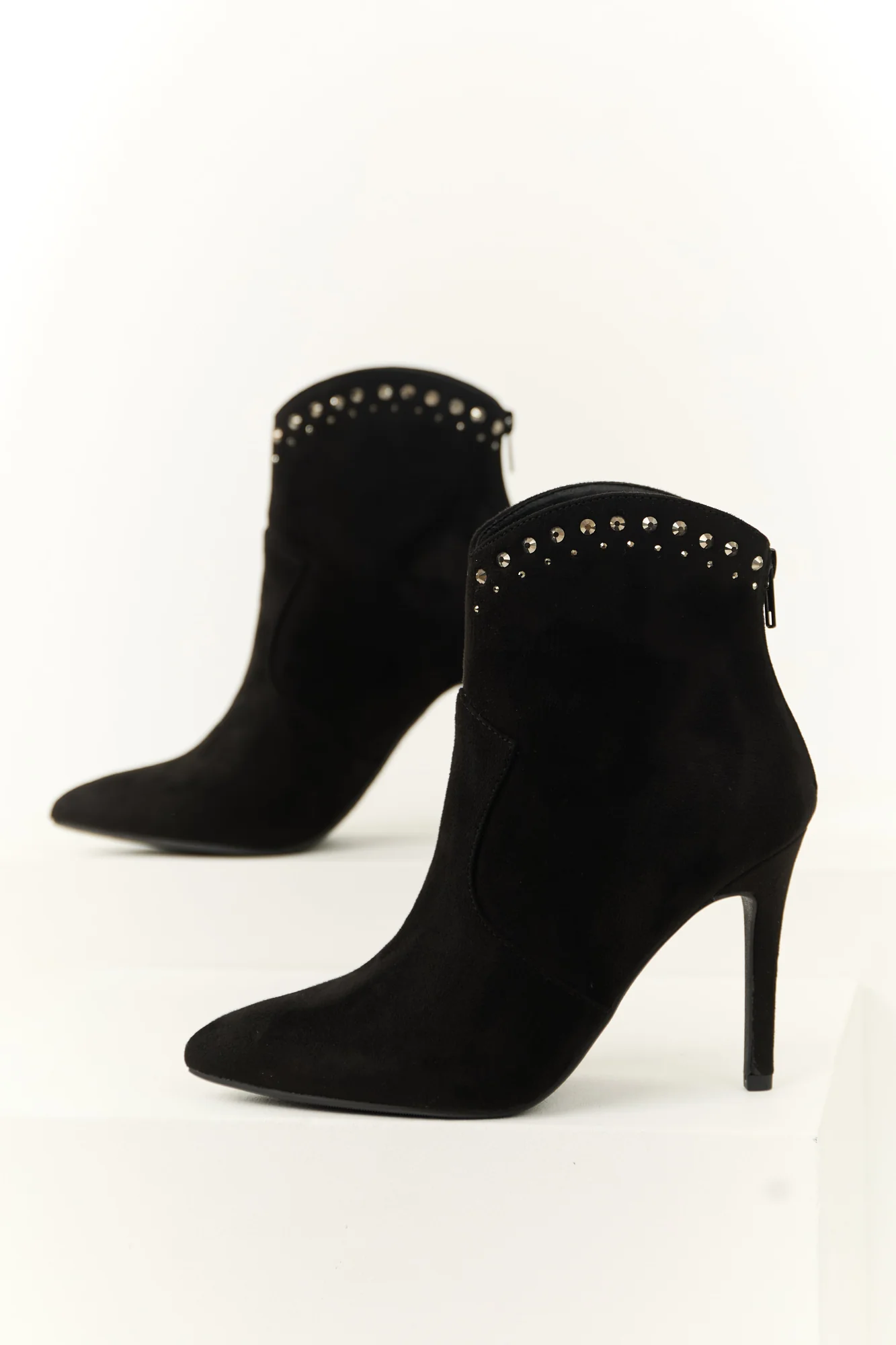 Black Rhinestone Stiletto Heel Ankle Boots