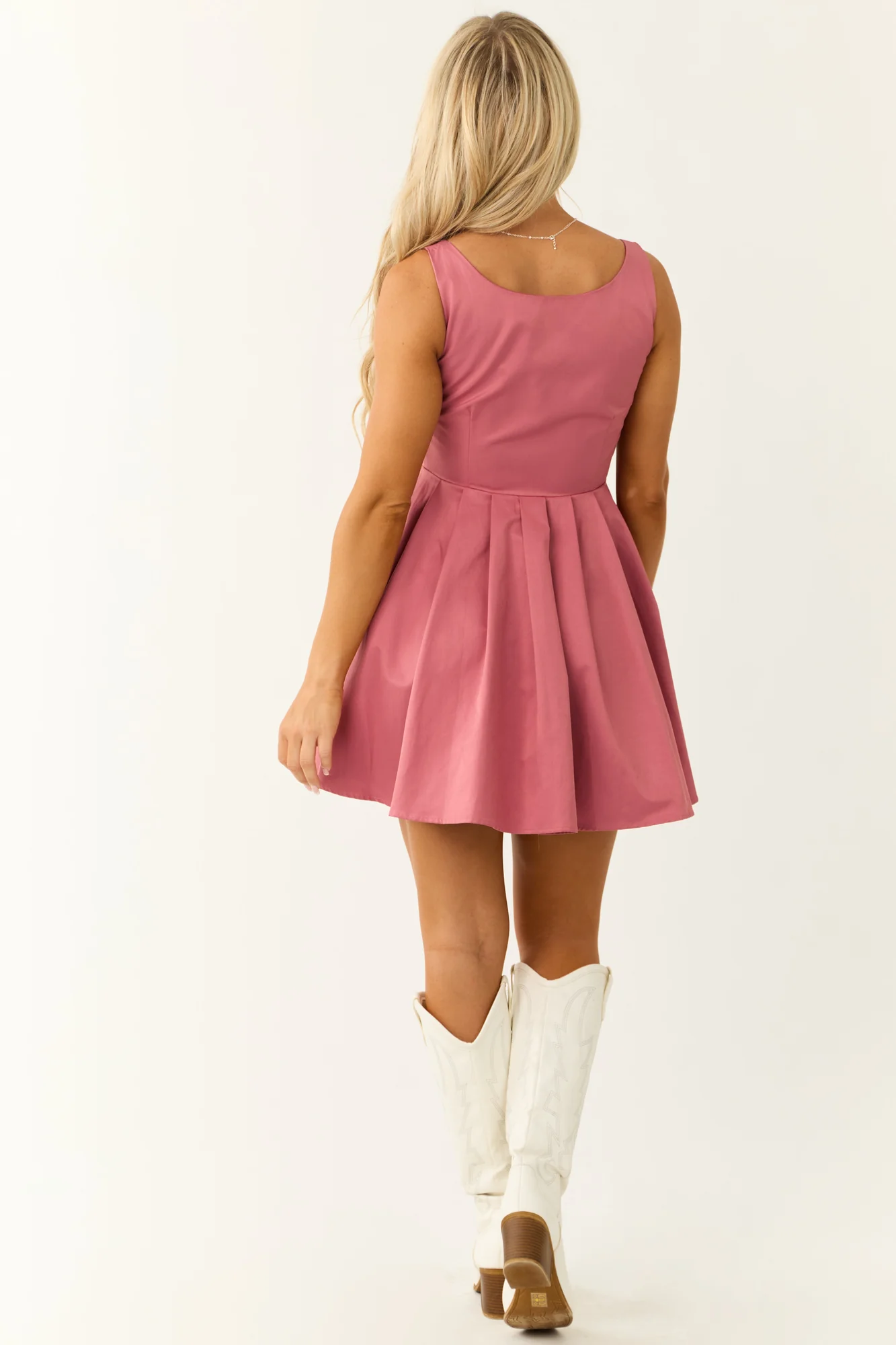 Baby Pink Sleeveless Mini Dress with Pleats