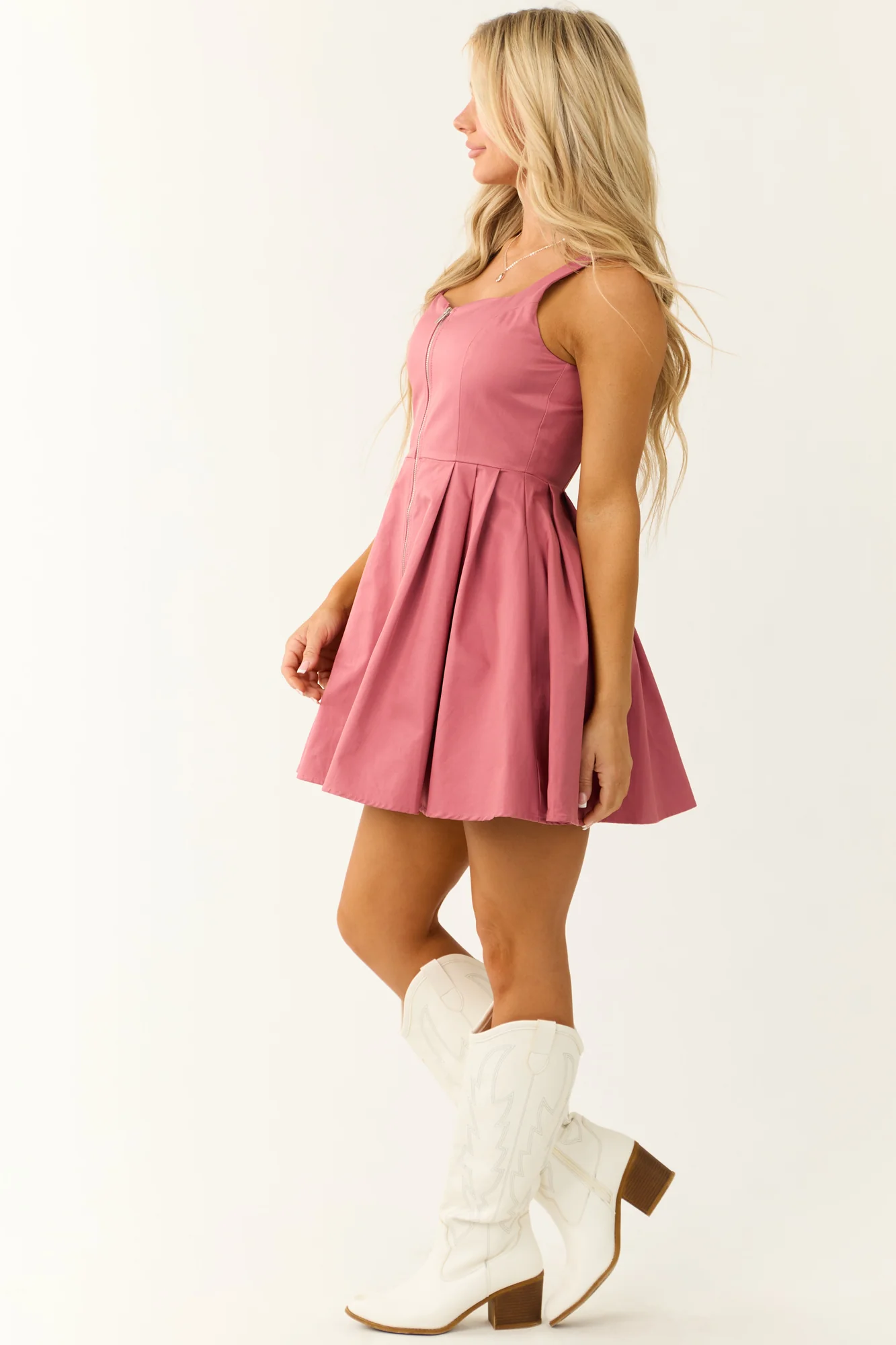 Baby Pink Sleeveless Mini Dress with Pleats