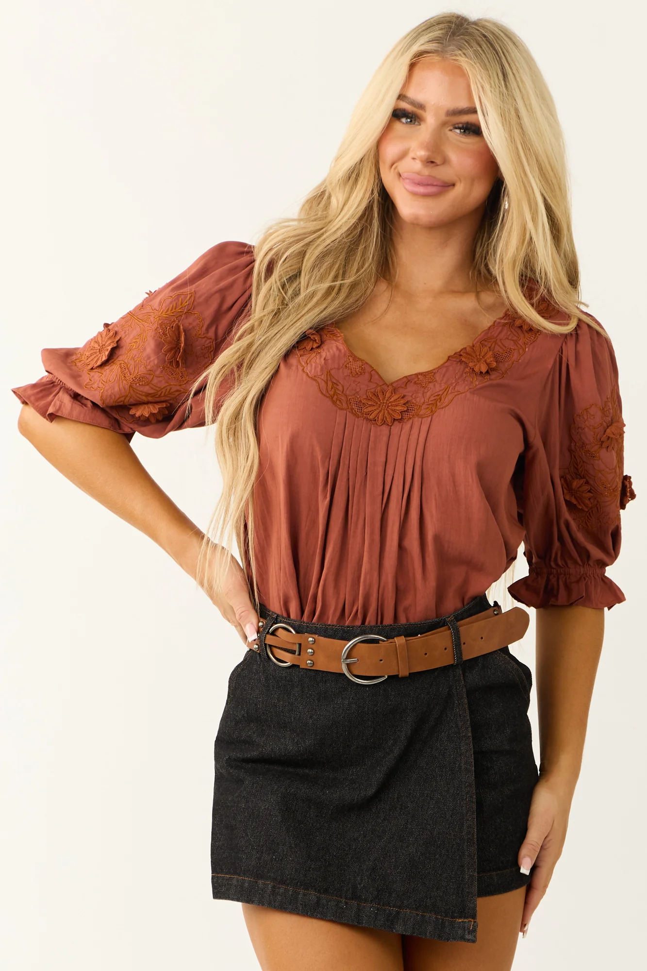 Flowy Pumpkin Spice Floral Blouse