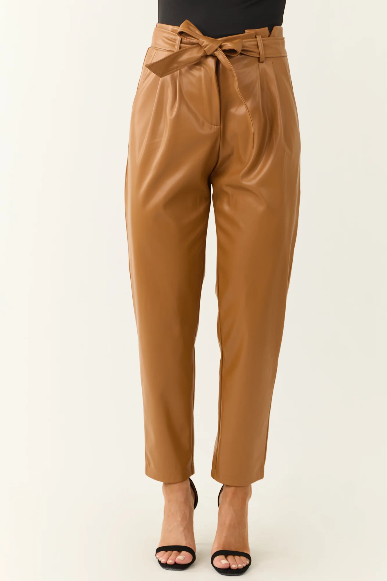 High Waist Brown Faux Leather Pants