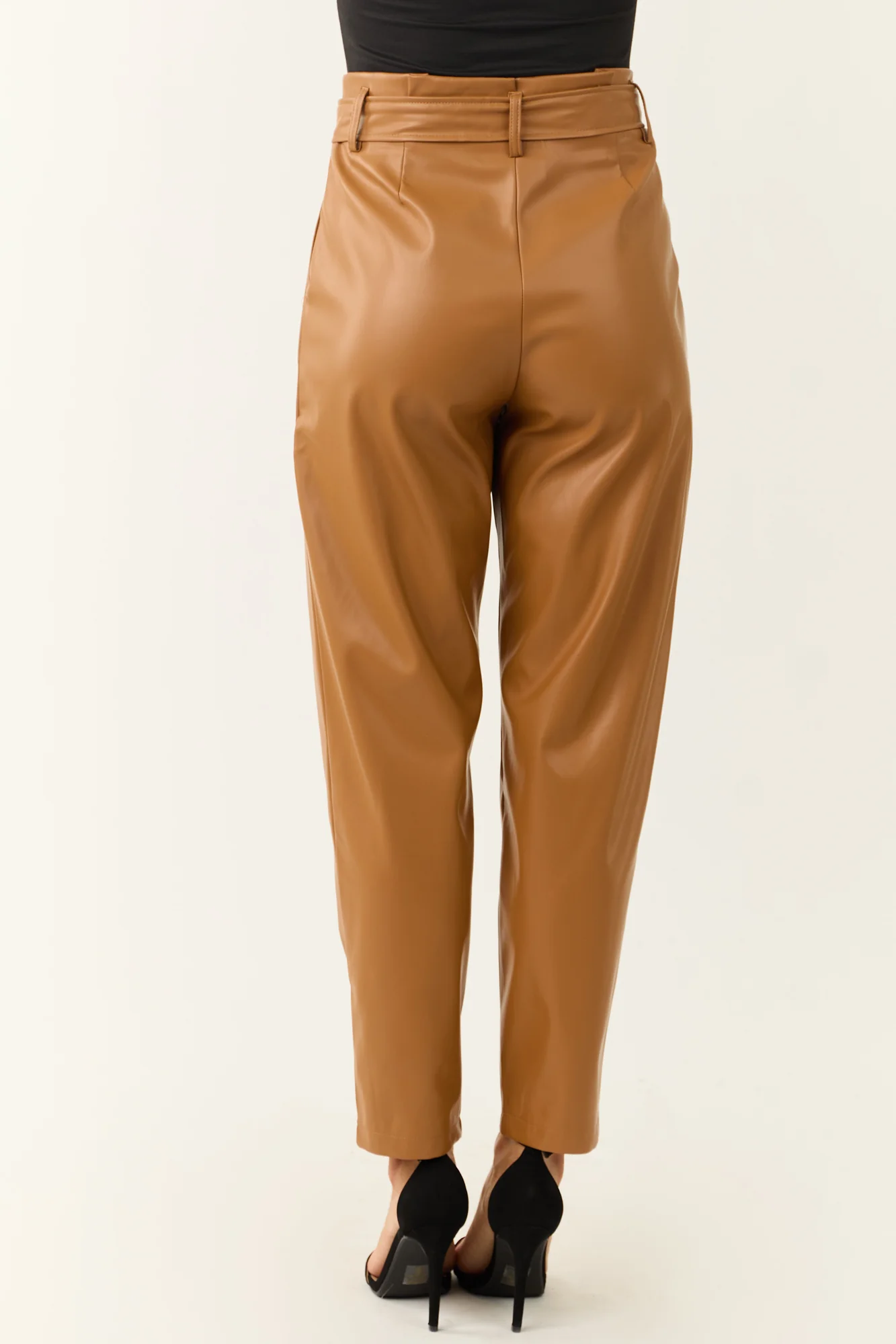 High Waist Brown Faux Leather Pants