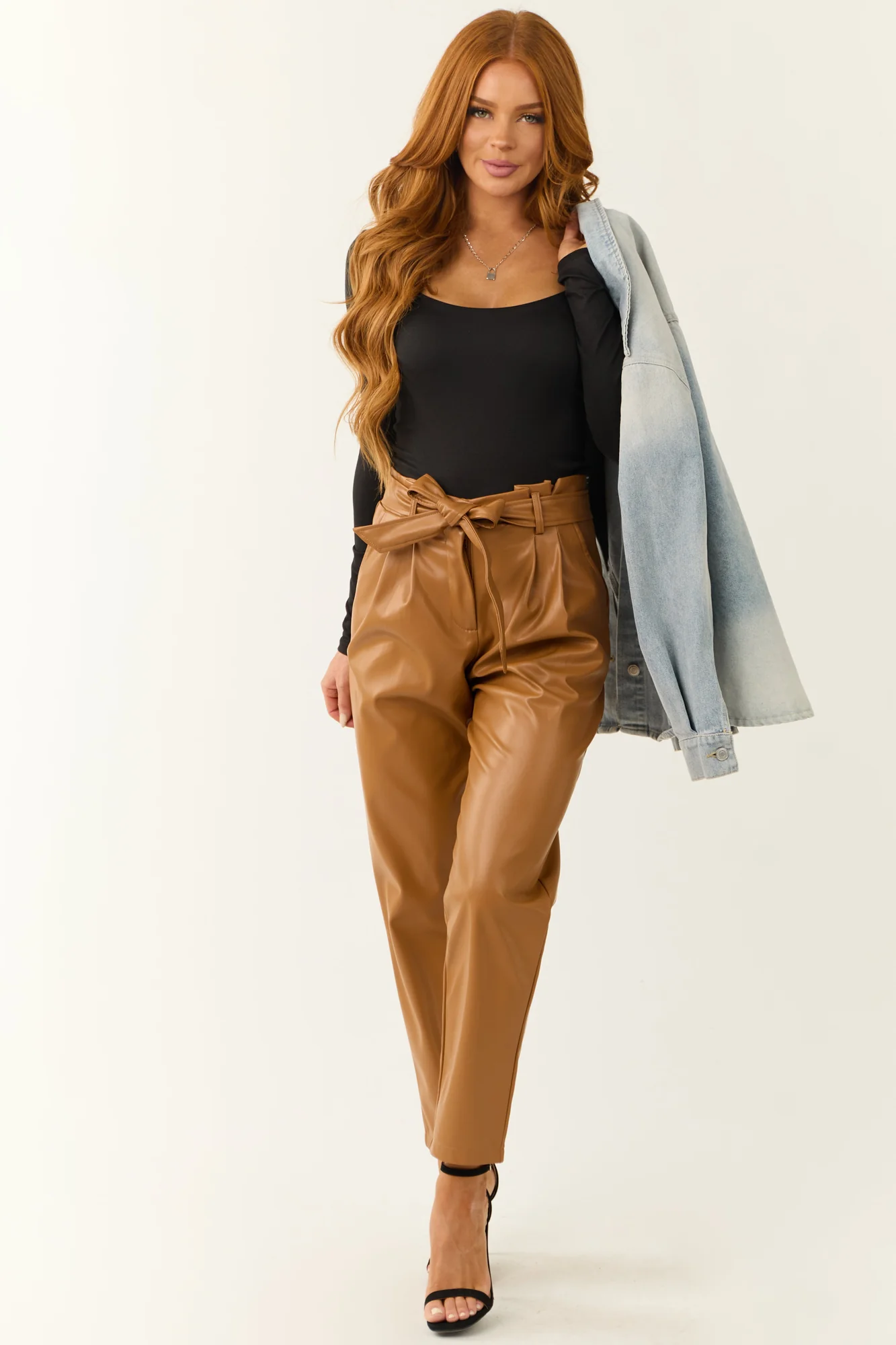 High Waist Brown Faux Leather Pants