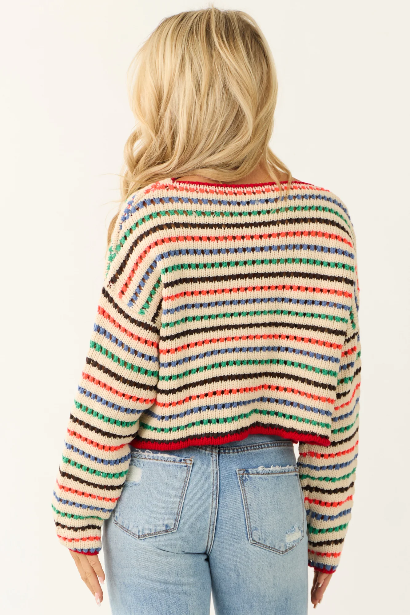 Striped Crochet Sweater - Neon Sunset Cornflower Kelly Green