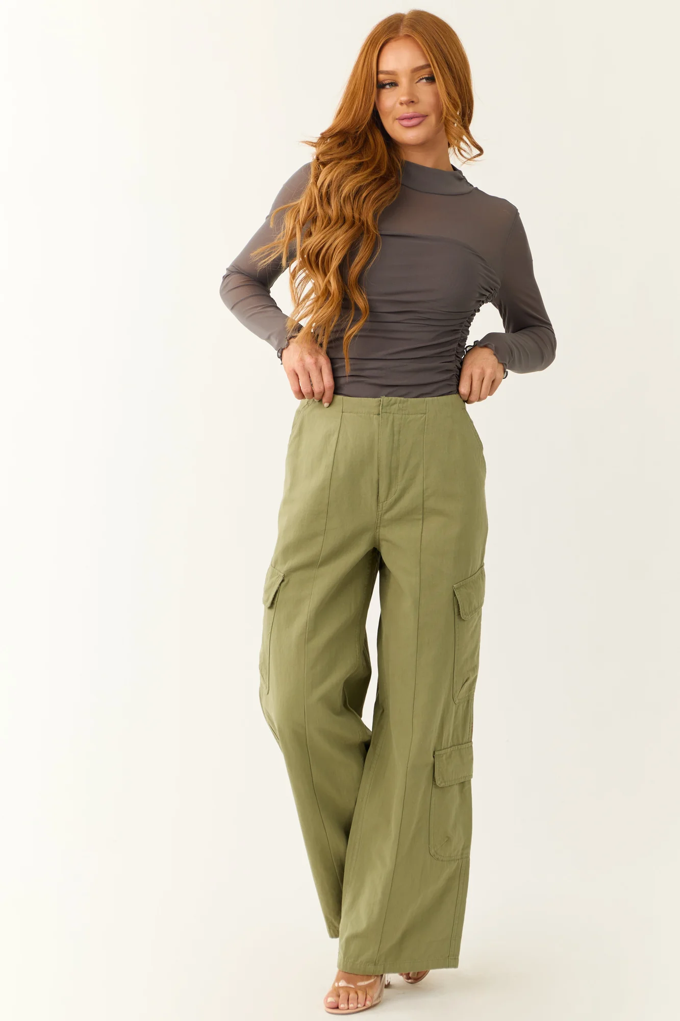 Green Wide Leg Cargo Pants for Women