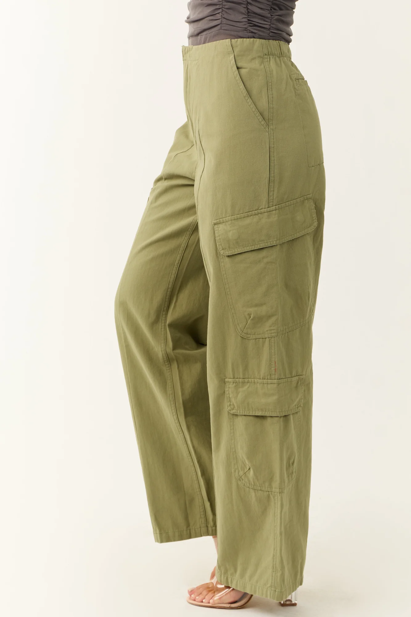 Green Wide Leg Cargo Pants for Women