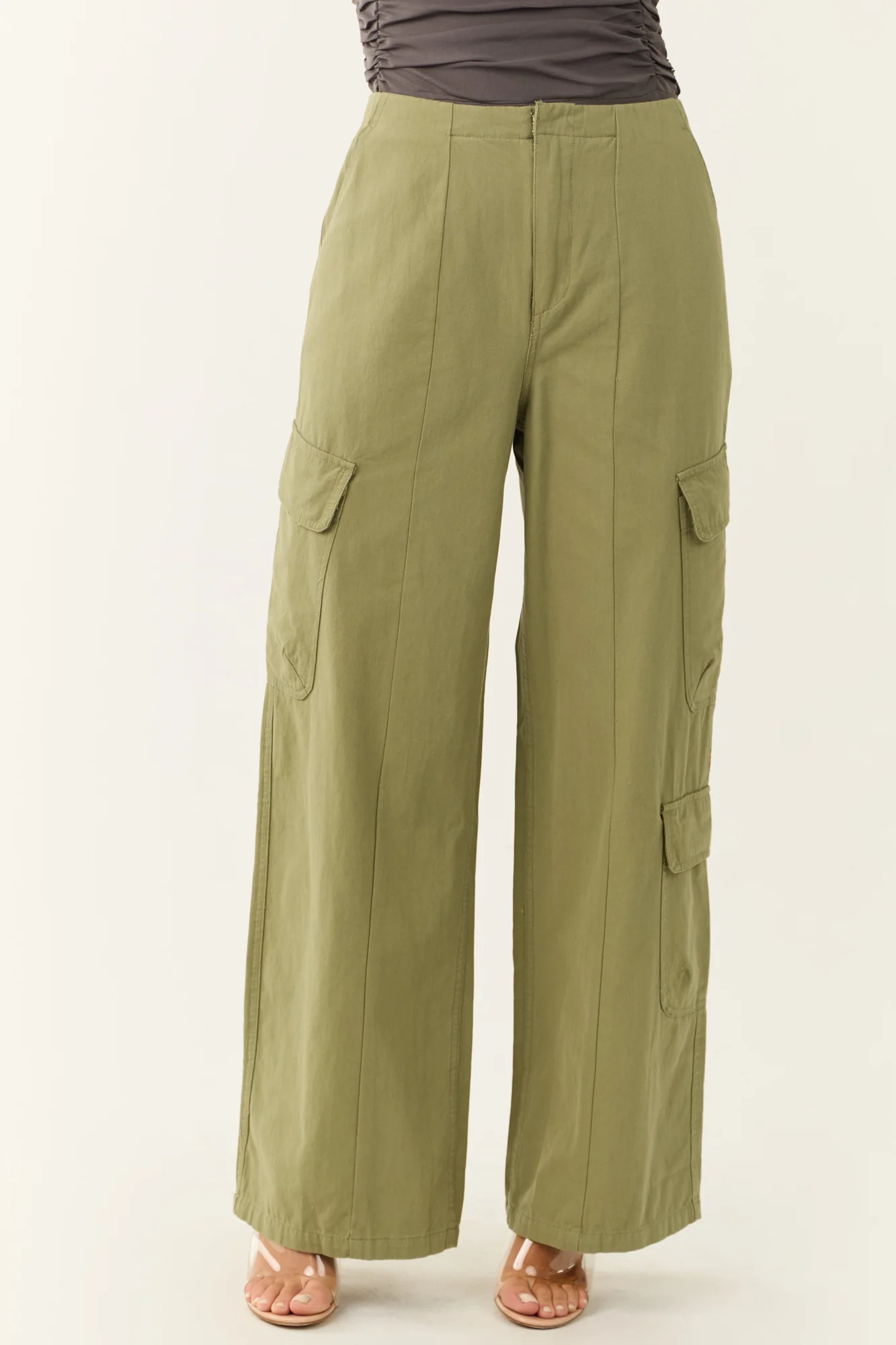 Green Wide Leg Cargo Pants for Women
