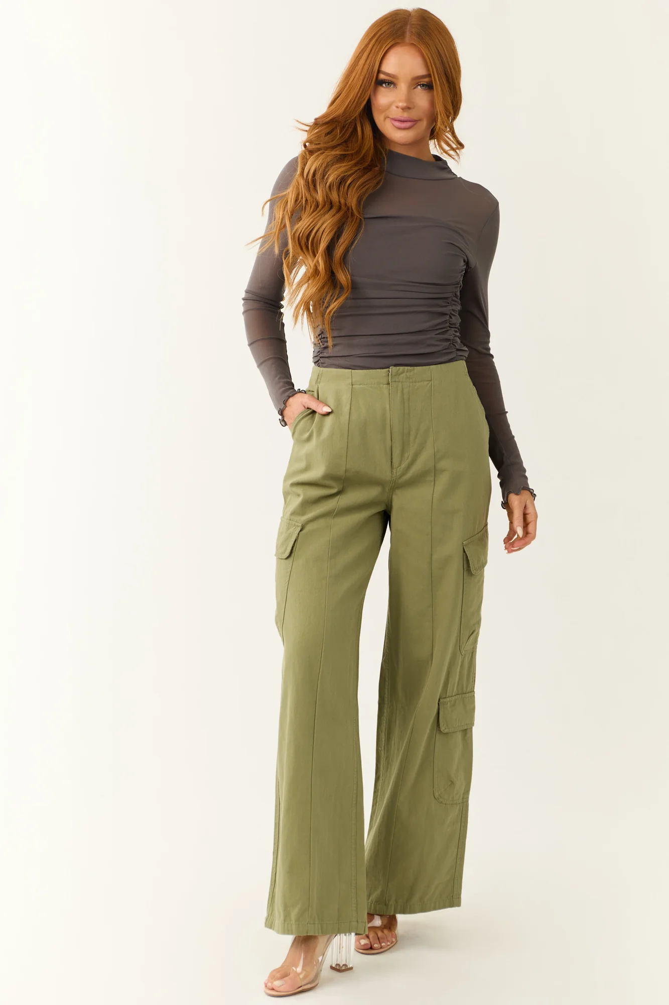 Green Wide Leg Cargo Pants for Women