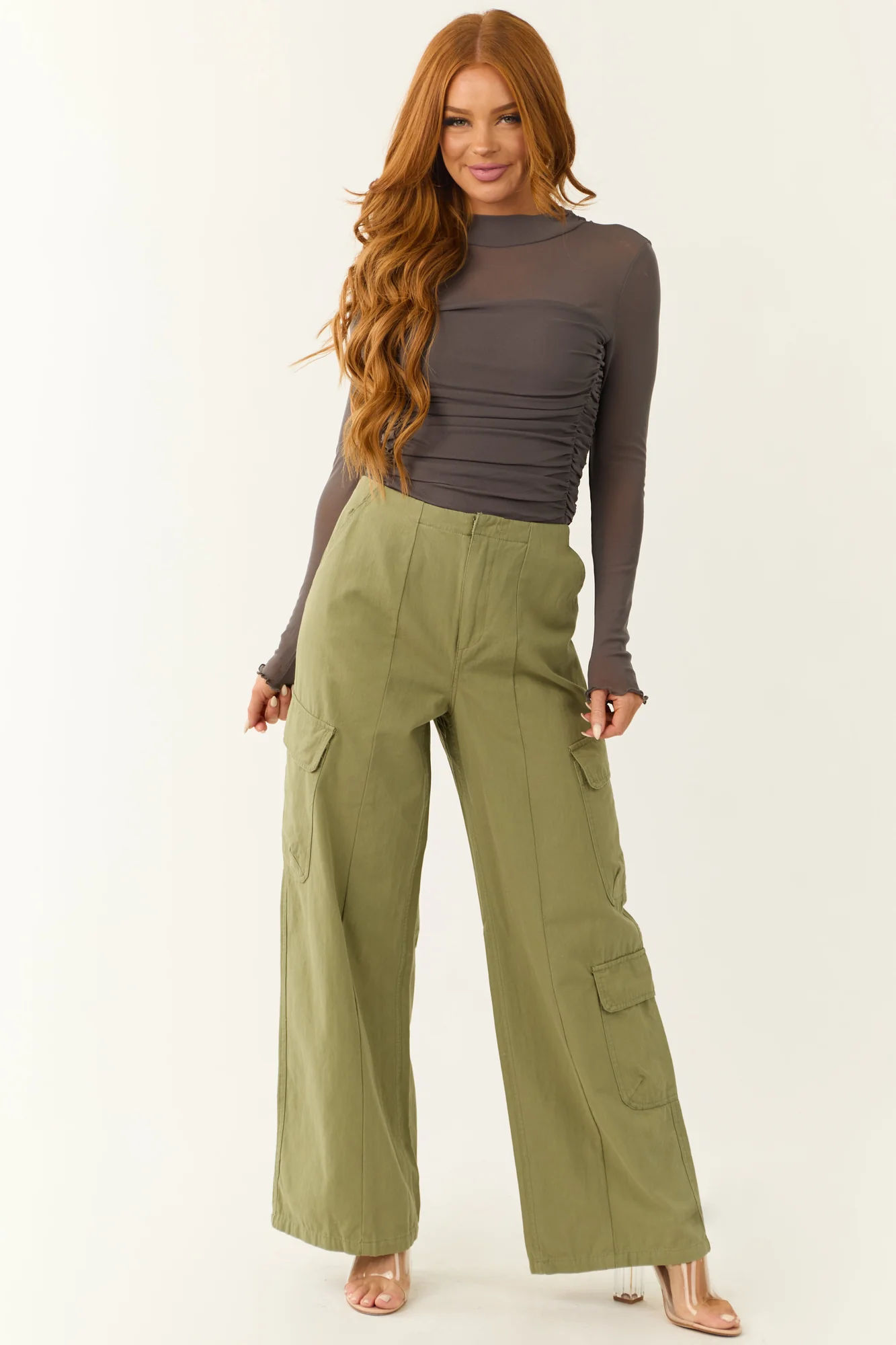 Green Wide Leg Cargo Pants for Women