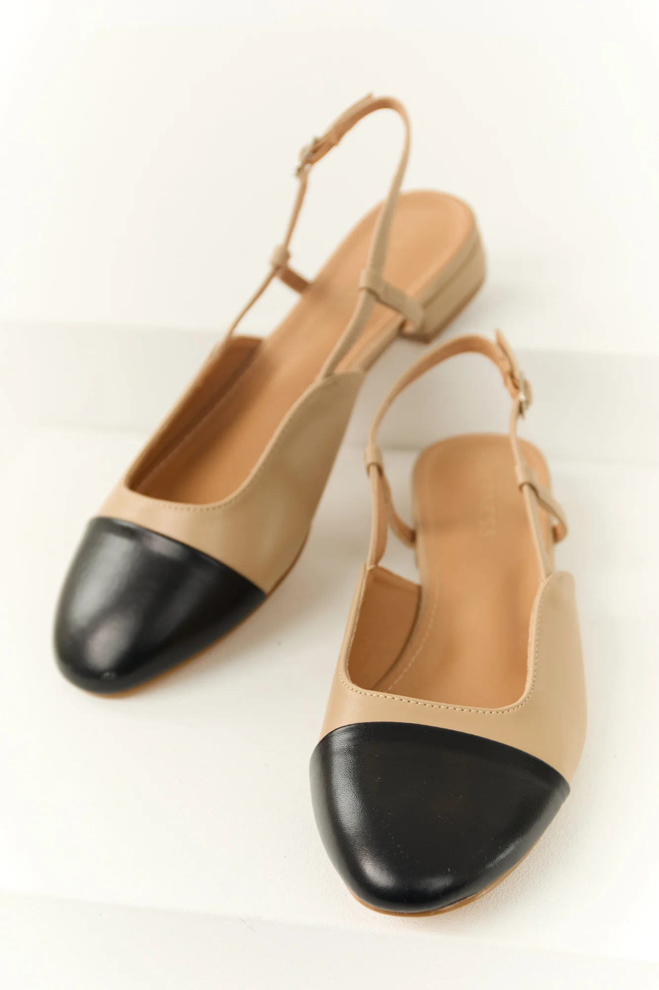 Taupe Slingback Flats for Women - Adjustable Strap & Platform Heel