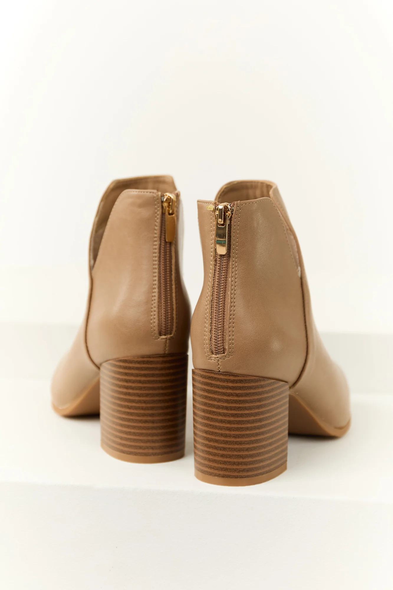 Taupe Faux Leather Block Heel Booties