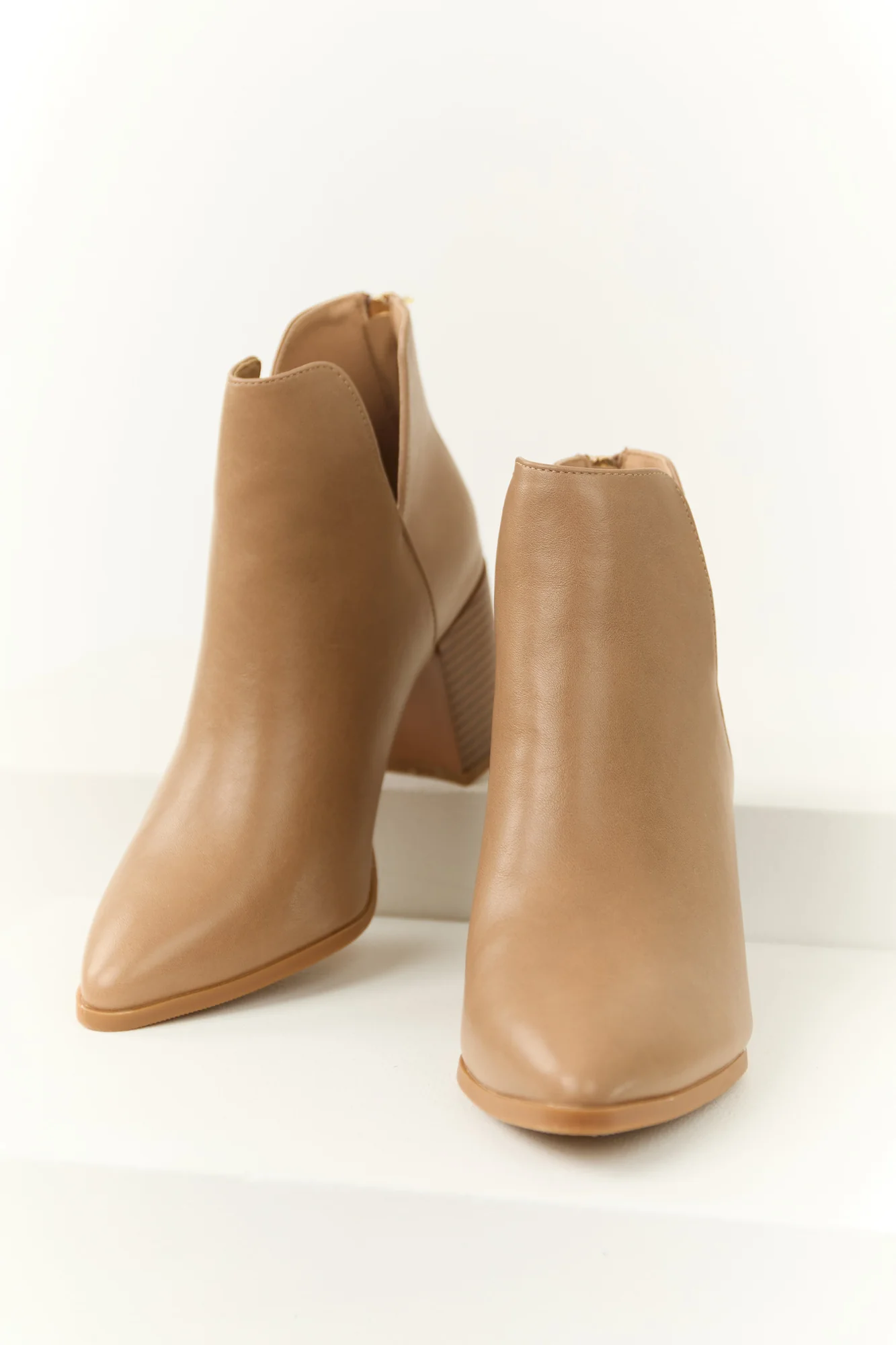 Taupe Faux Leather Block Heel Booties