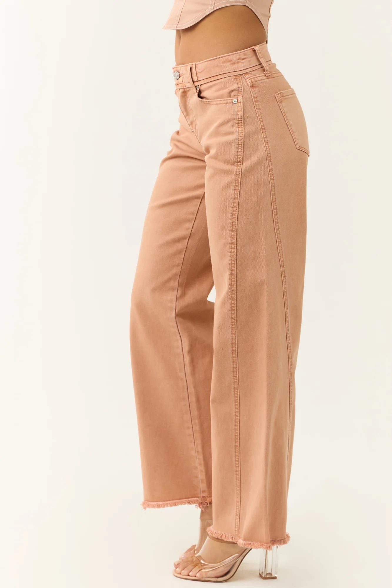 Apricot Wide Leg Frayed Hem Jeans