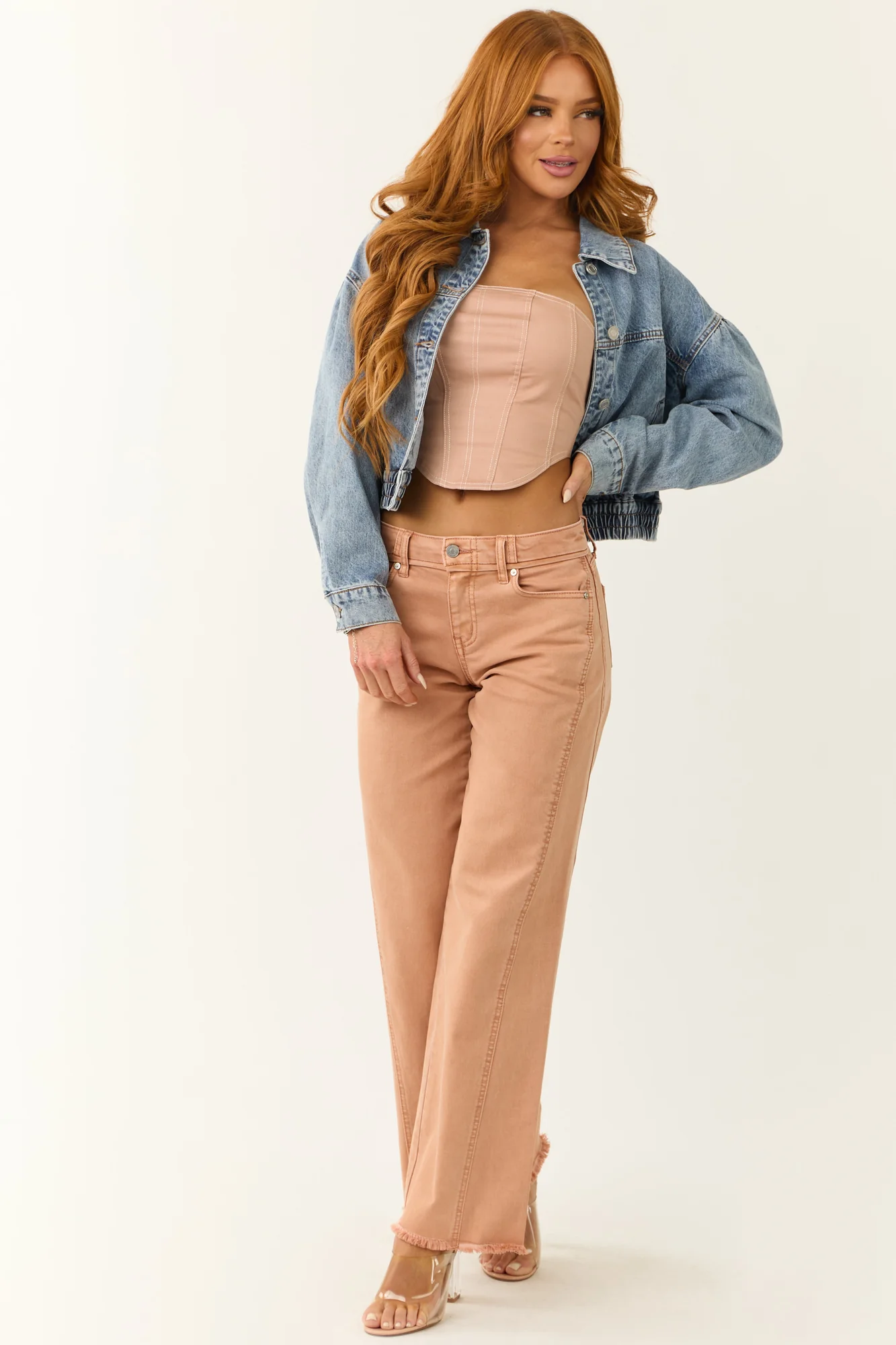 Apricot Wide Leg Frayed Hem Jeans