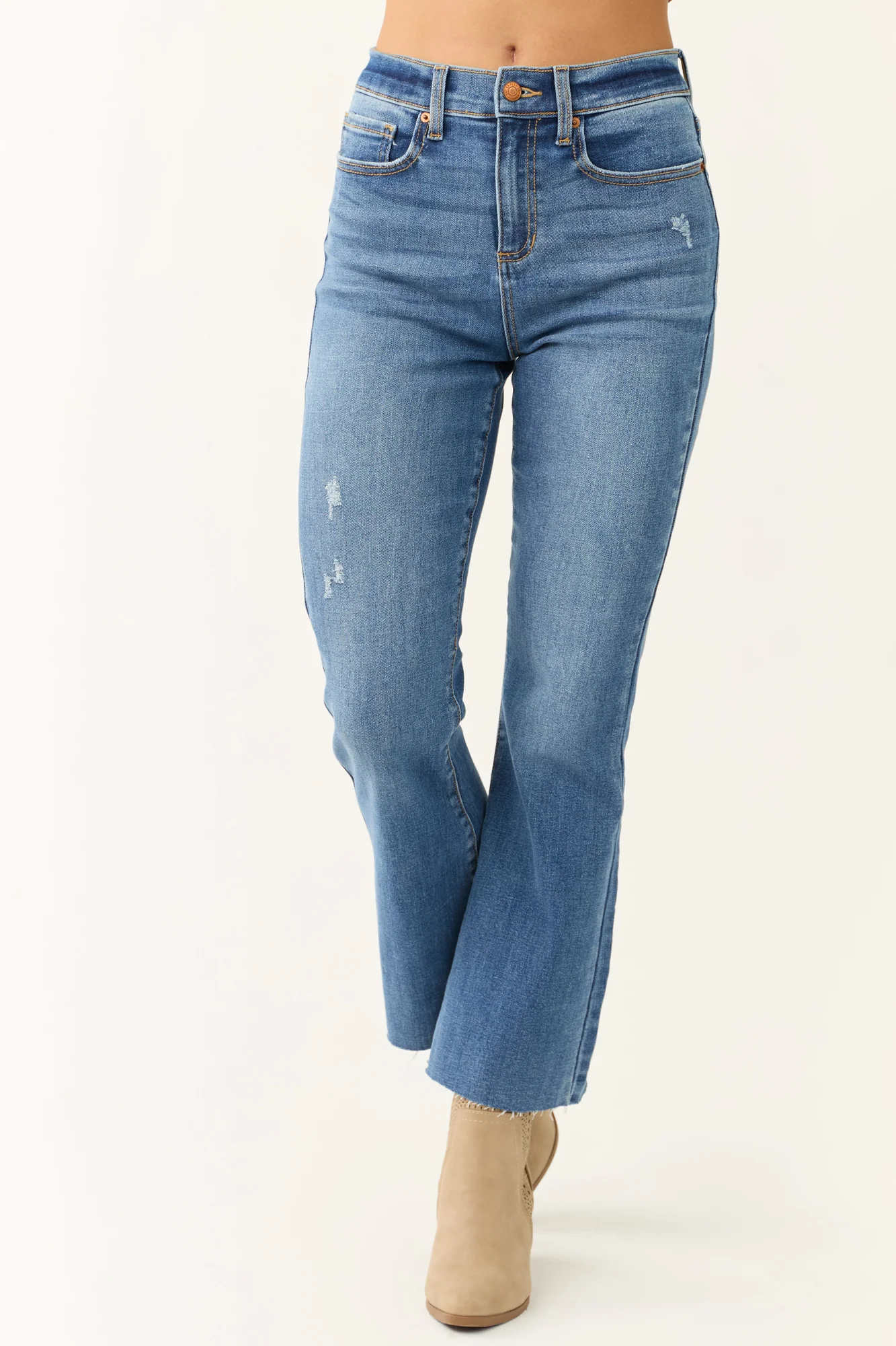 High Rise Cropped Jeans - Womens Blue Denim Flare Leg Pants