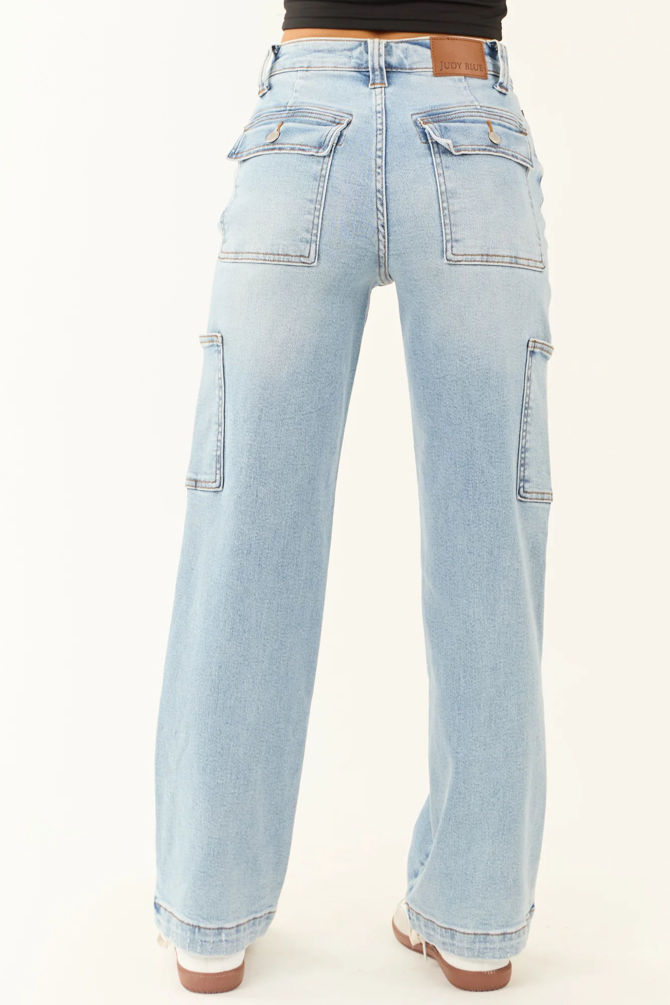 Light Wash Wide Leg Cargo Jeans for Women