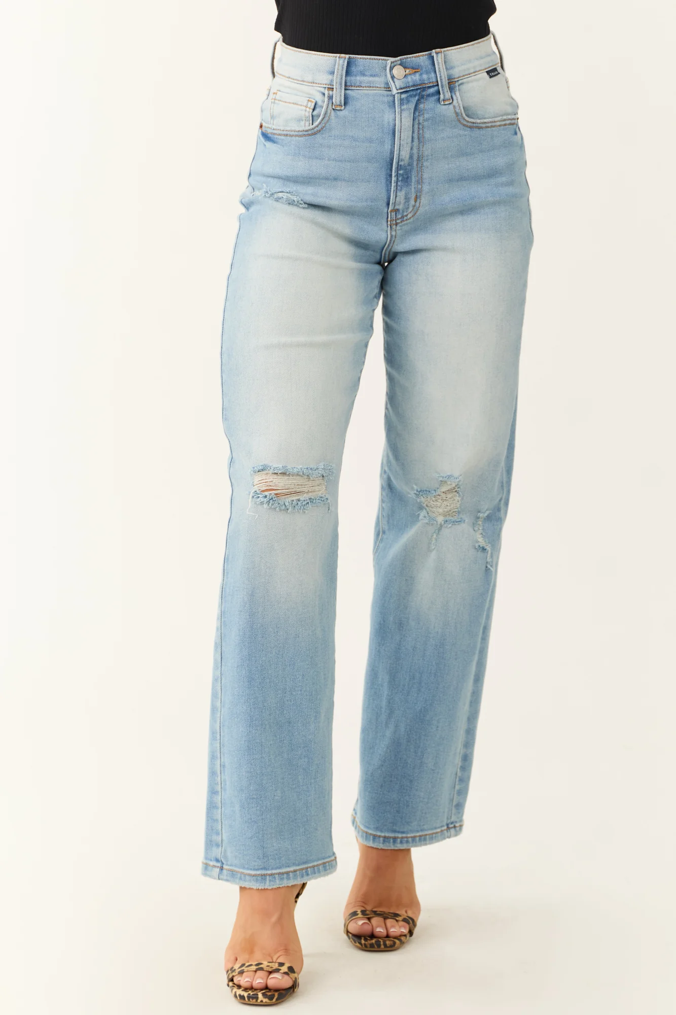 Light Wash Distressed Wide Leg Jeans