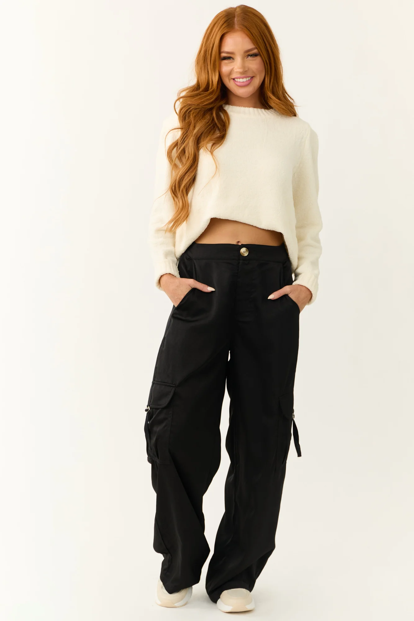 Black Wide Leg Cargo Pocket Pants