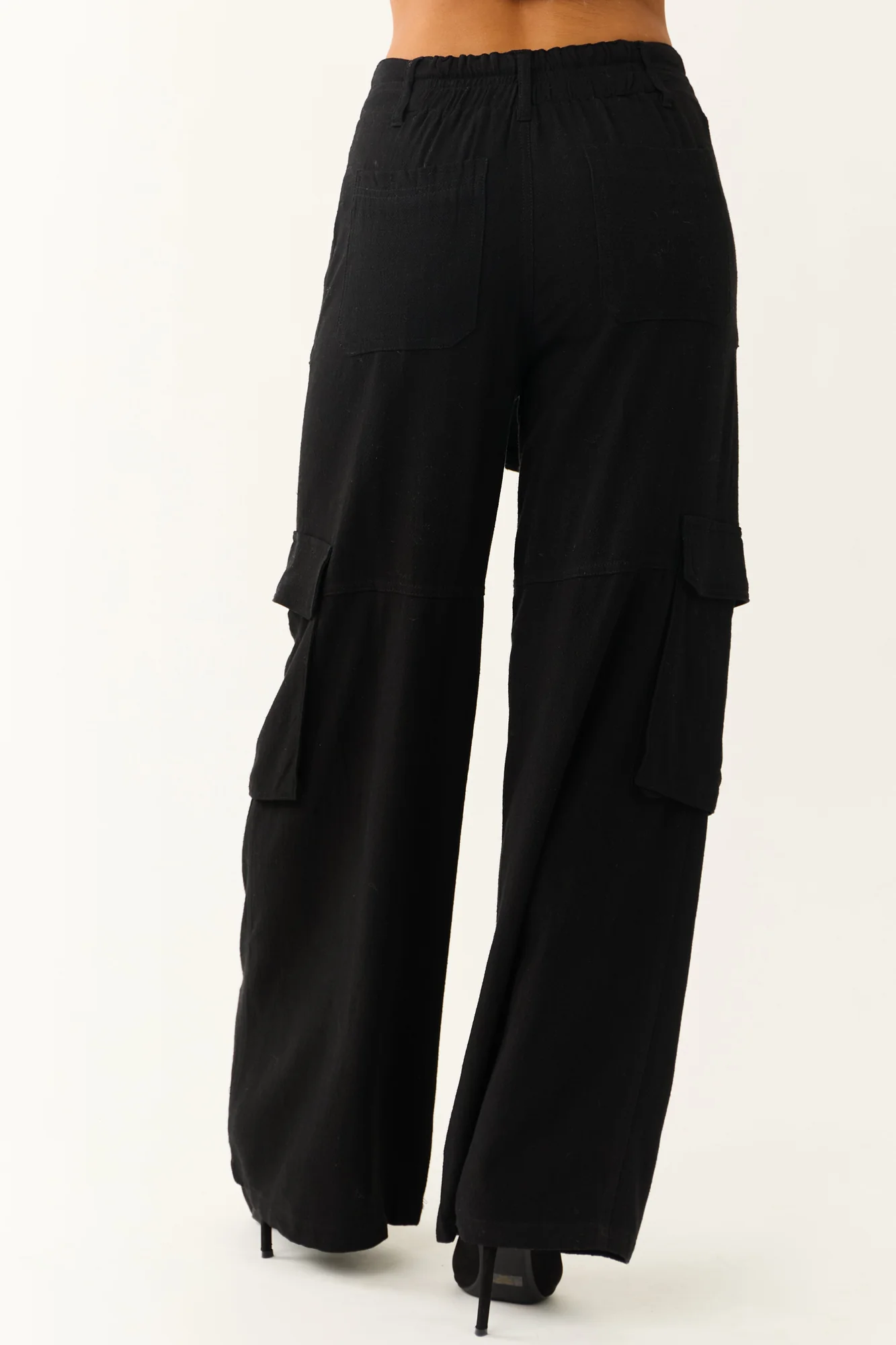 Black Wide Leg Cargo Pants, Relaxed Fit