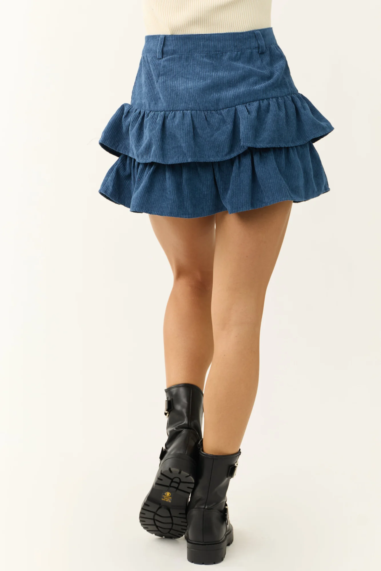 Blue Corduroy Tiered Mini Skirt