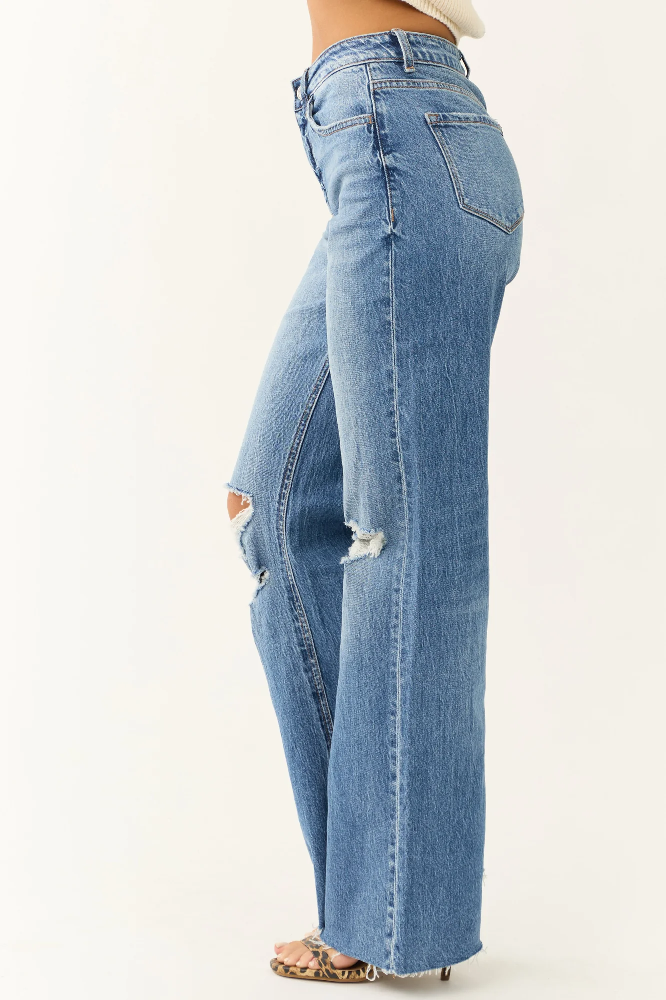 Medium Wash Wide Leg Jeans – High Rise Denim Pants