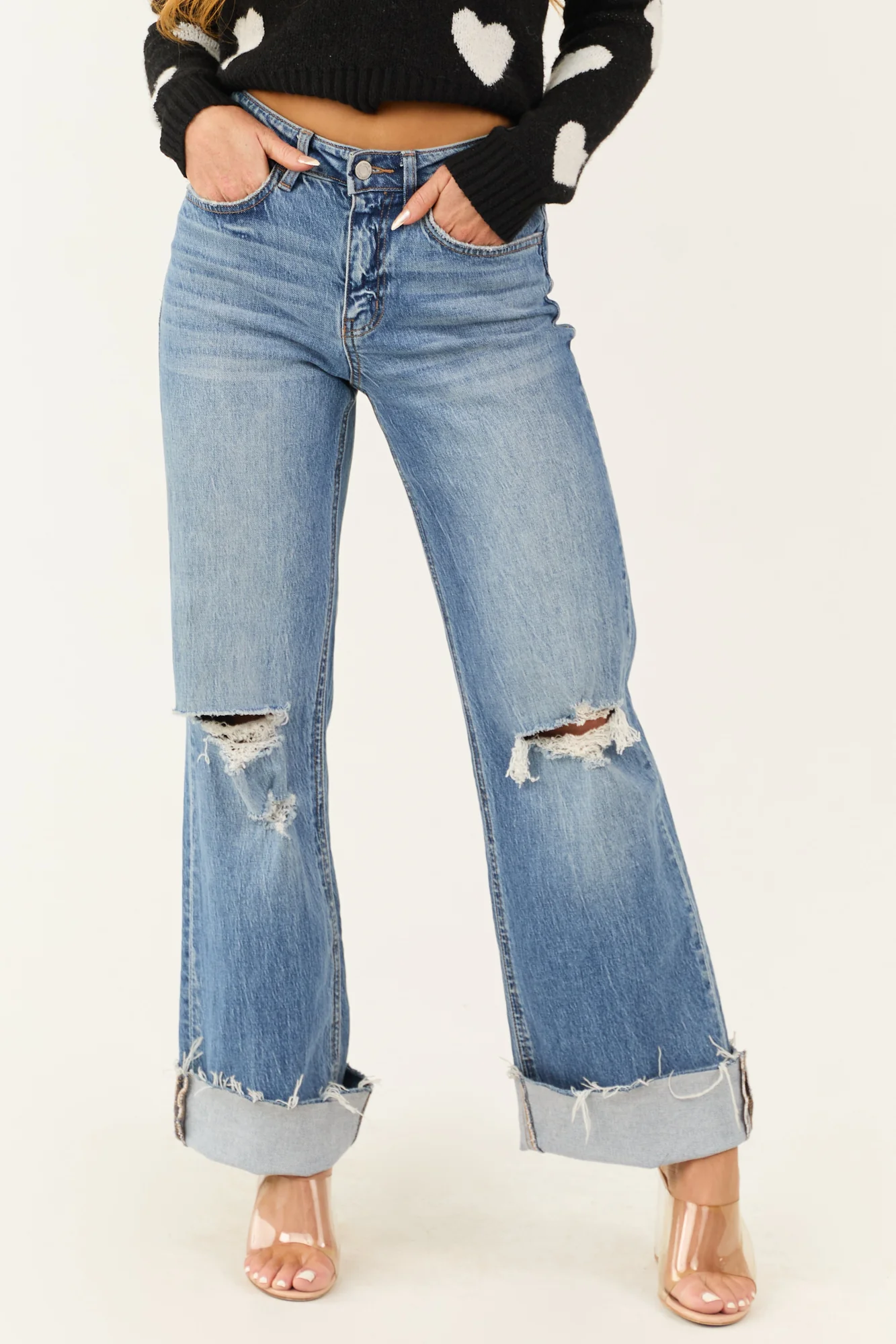 Medium Wash Wide Leg Jeans – High Rise Denim Pants
